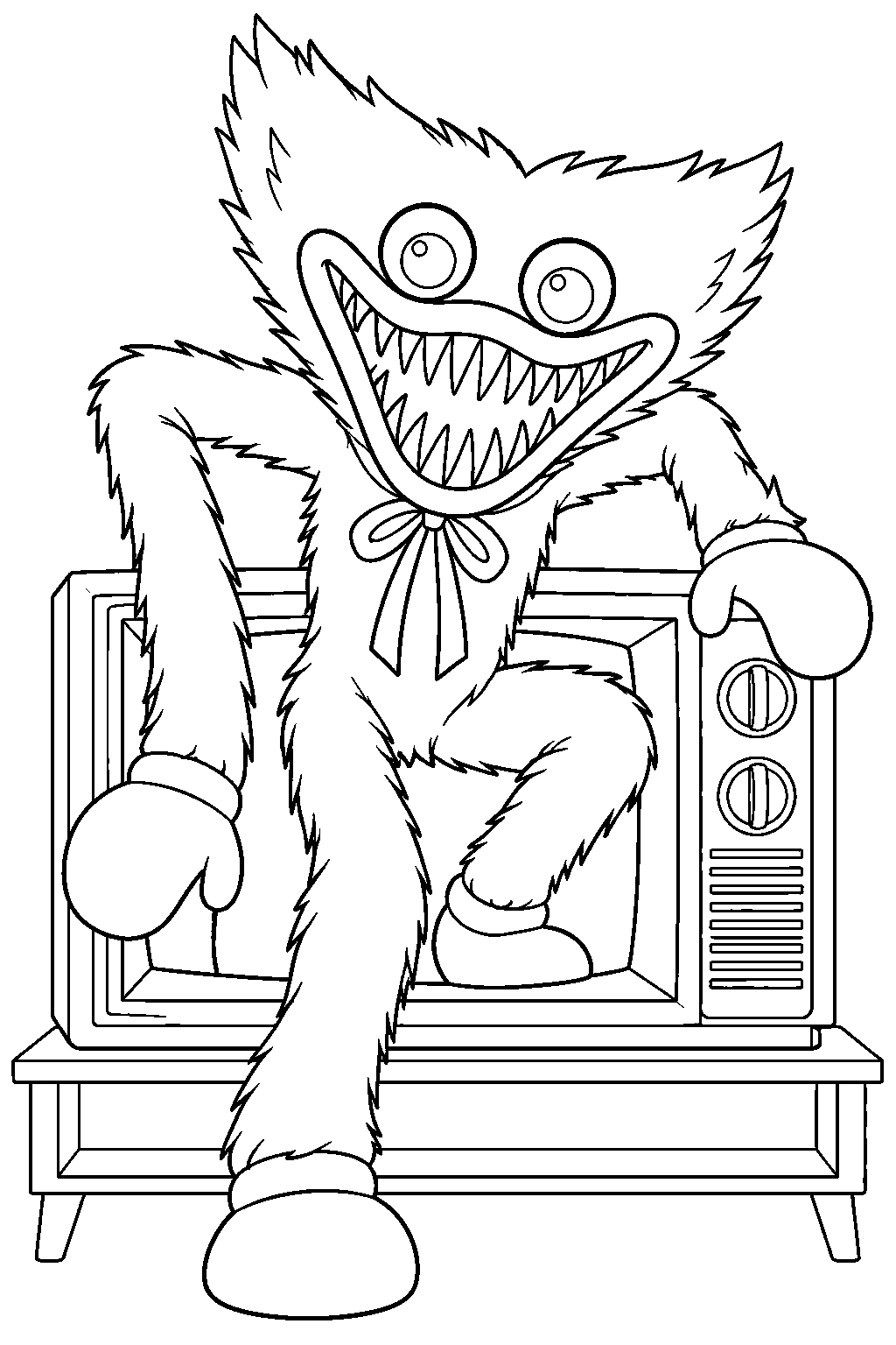 nightmare huggy wuggy climbing out of the television line art