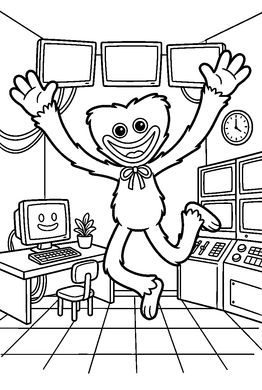 poppy playtime huggy wuggy jumping in security room line art