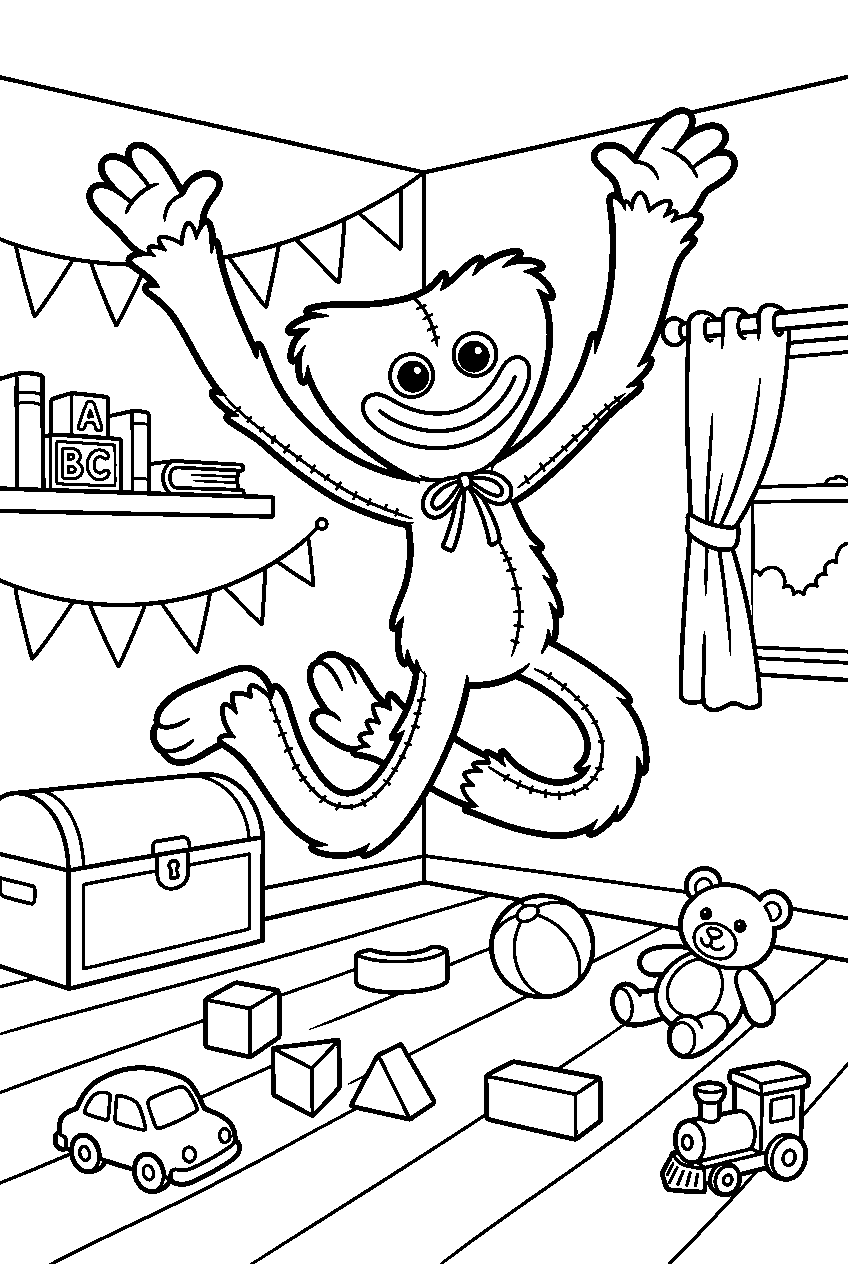 poppy playtime huggy wuggy jumping in toy room line art