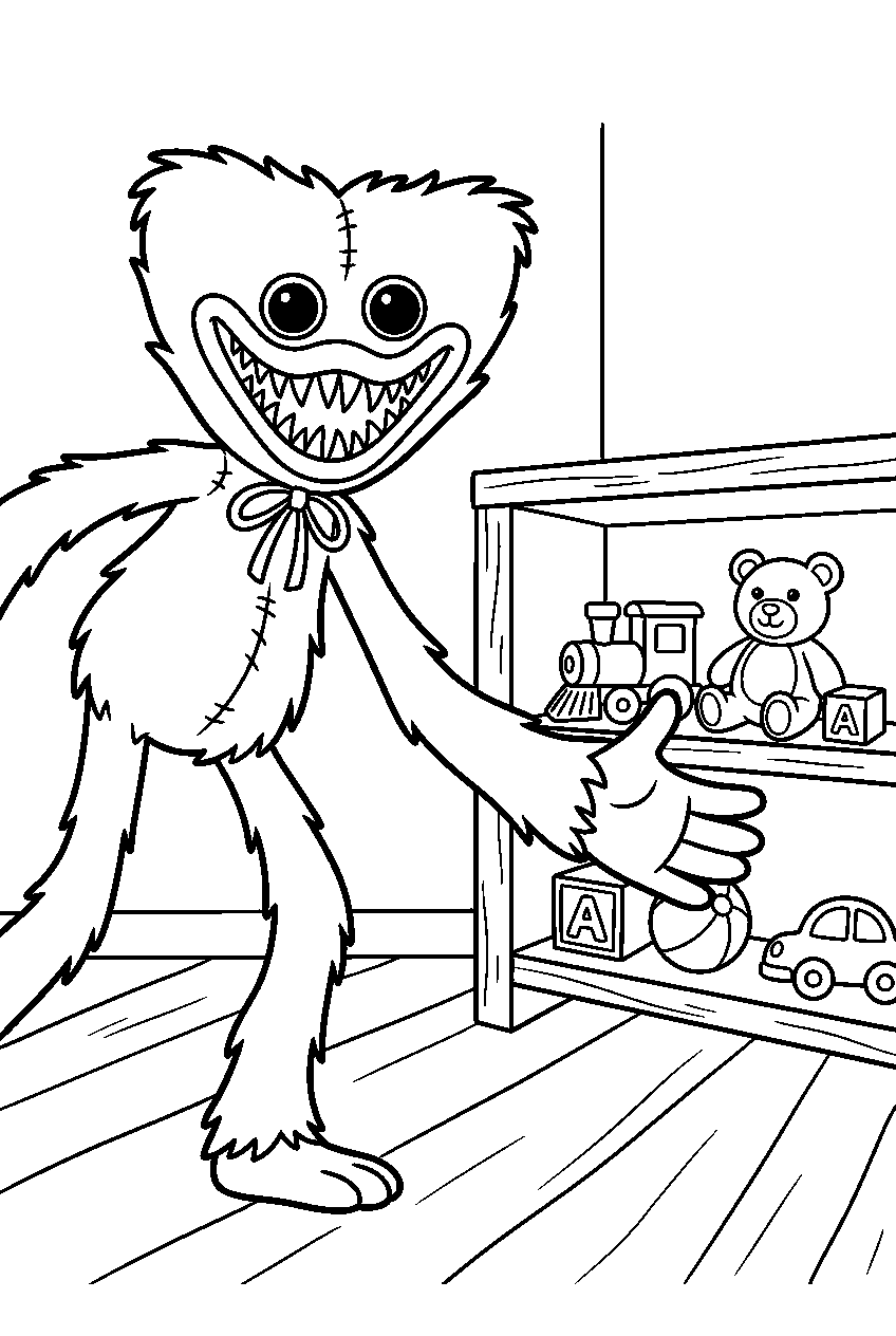 poppy playtime huggy wuggy reaching in toy room line art