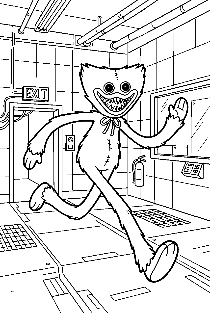 poppy playtime huggy wuggy running in testing chamber line art