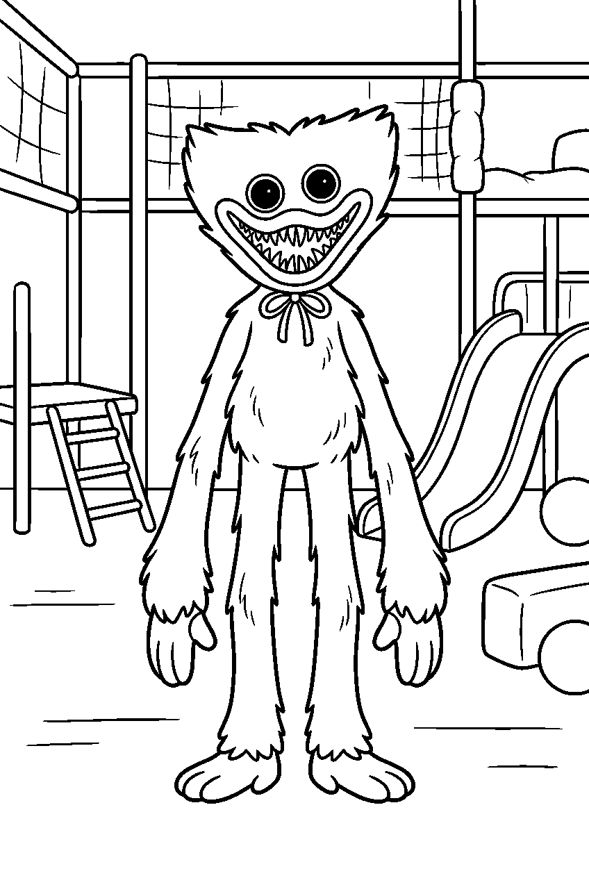 poppy playtime huggy wuggy standing in indoor playground line art