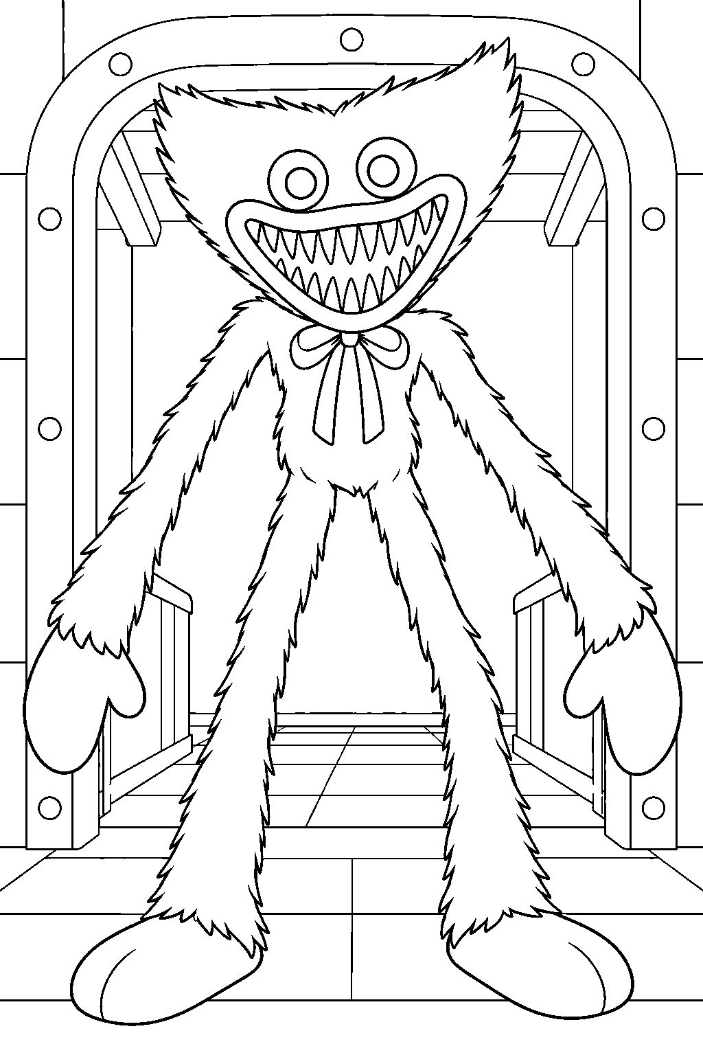 scary huggy wuggy baring his teeth at the make a friend exit line art