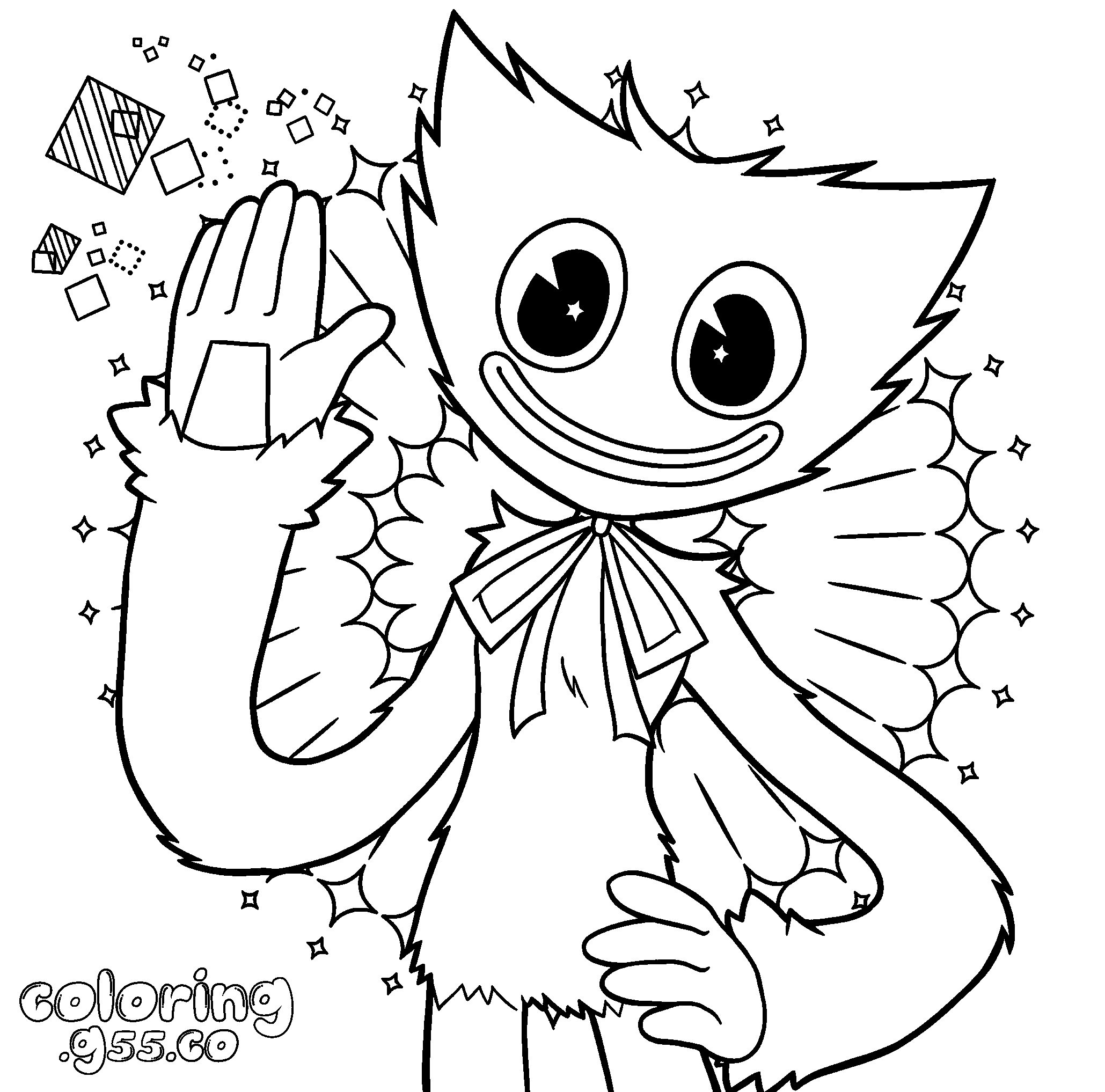 waving huggy wuggy line art