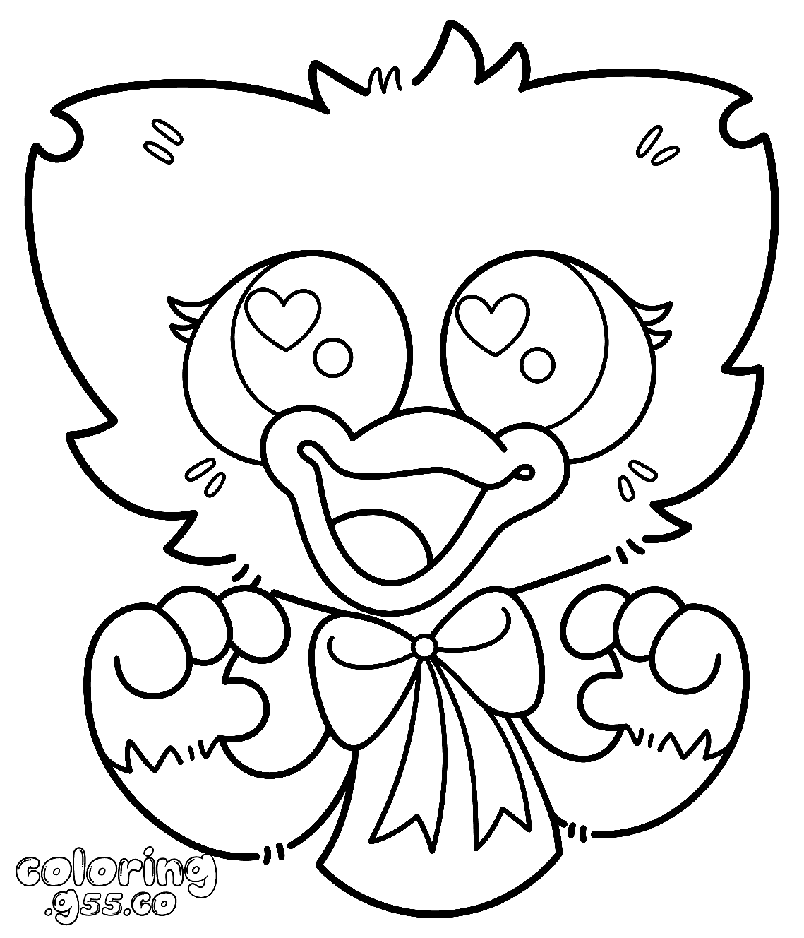 cute kissy missy heart eyes big bow hug pose poppy playtime line arts