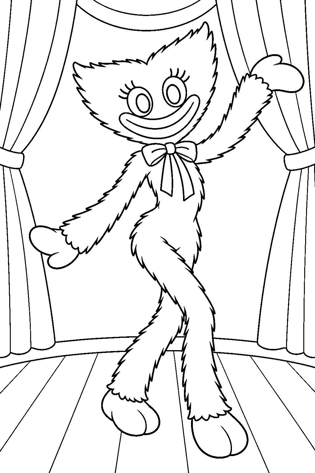 kissy missy dancing on a toy factory stage line art