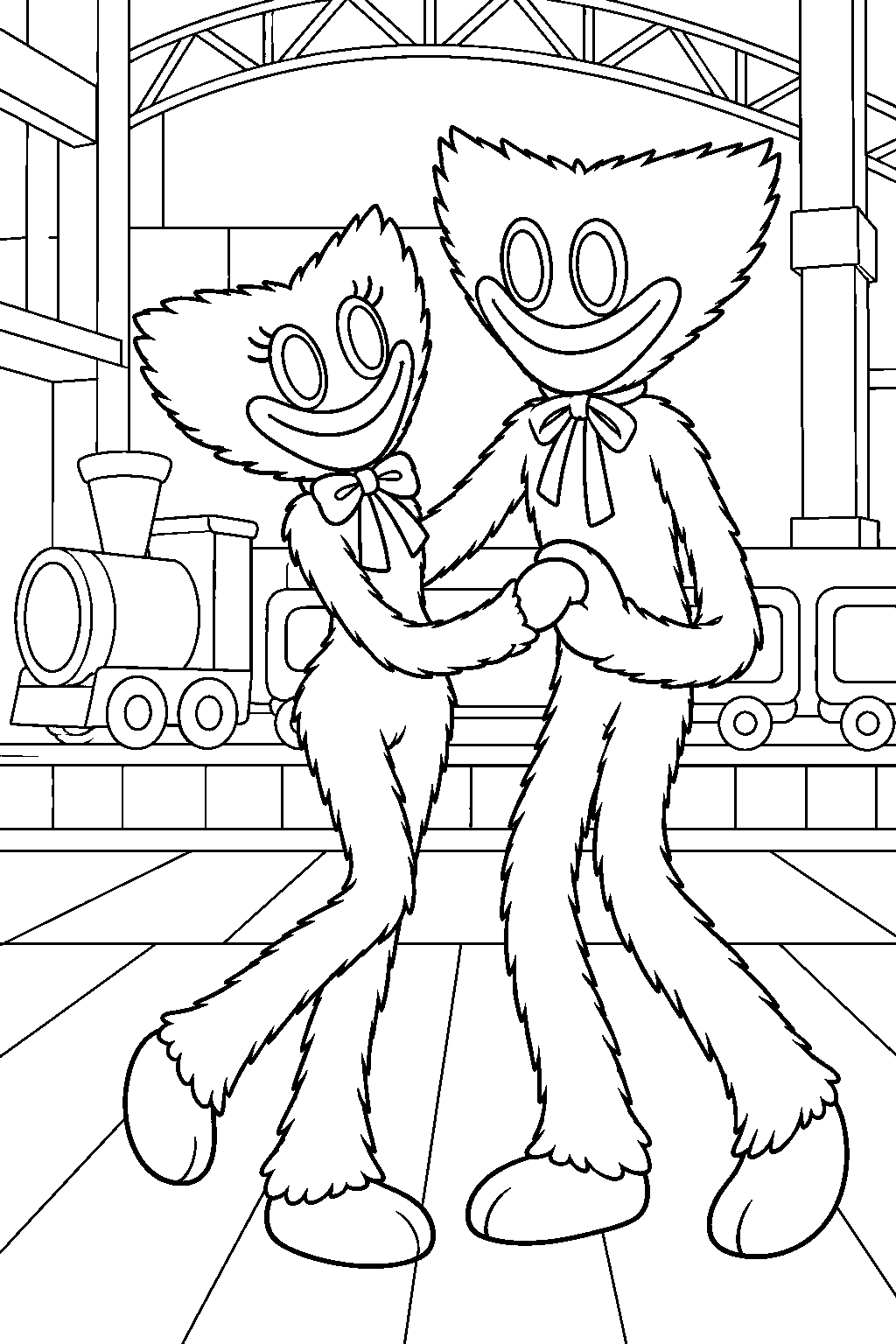 kissy missy dancing with huggy wuggy at the game station line art