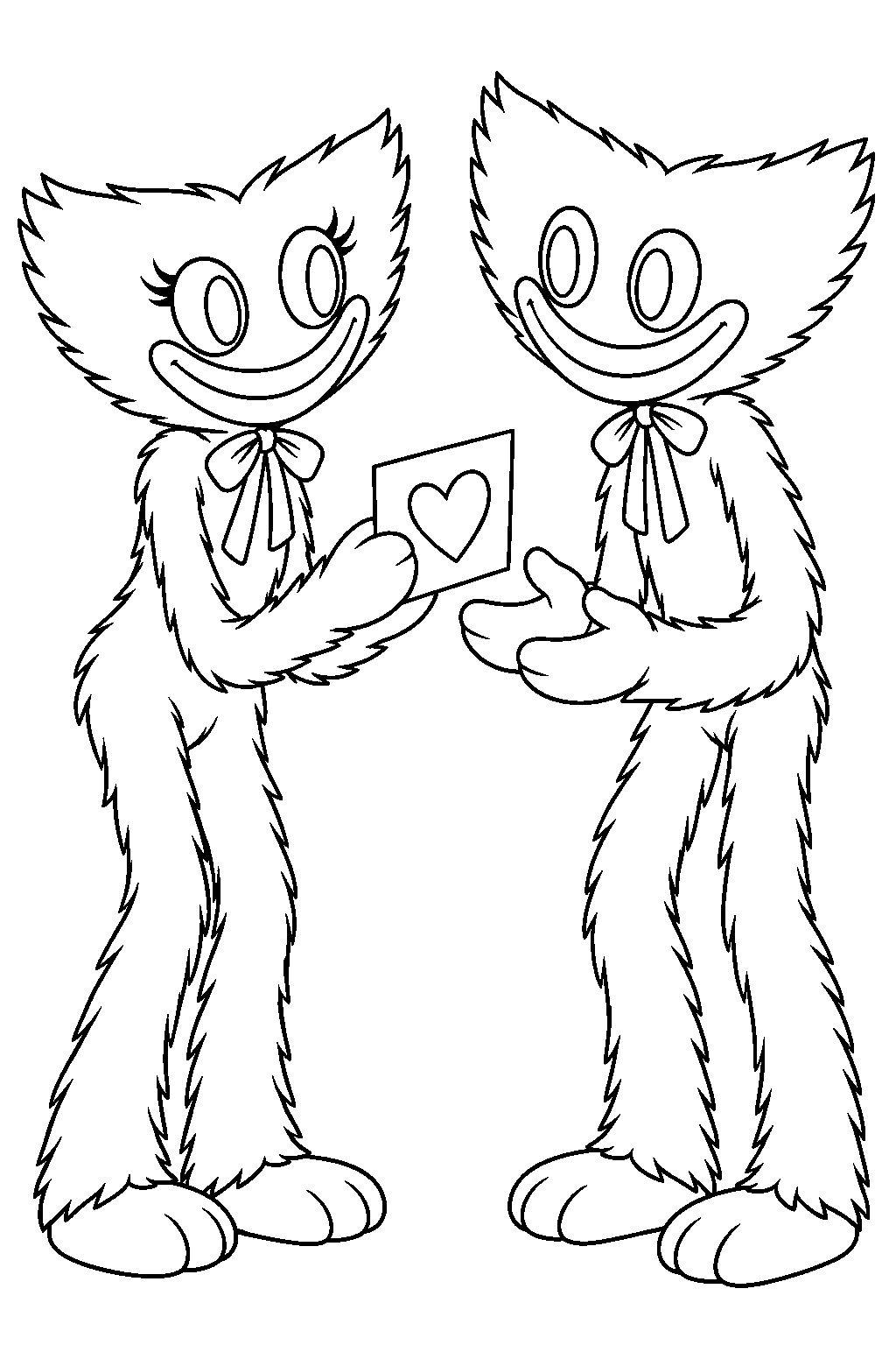 kissy missy giving huggy wuggy a valentine s day card line art