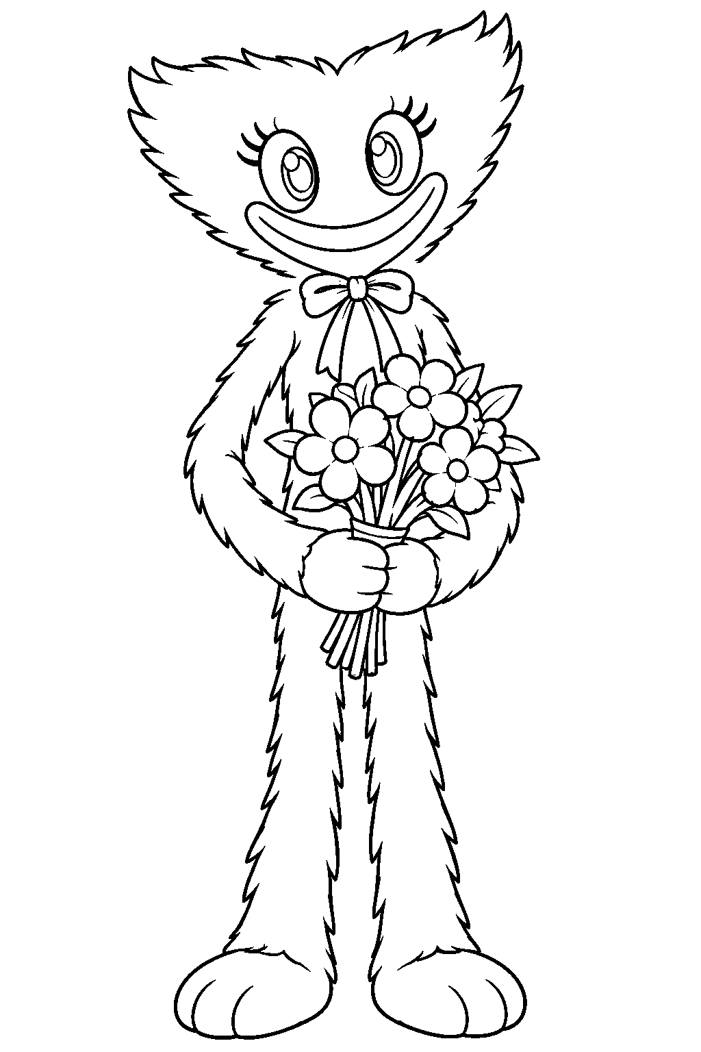 kissy missy holding a bouquet of flowers line art