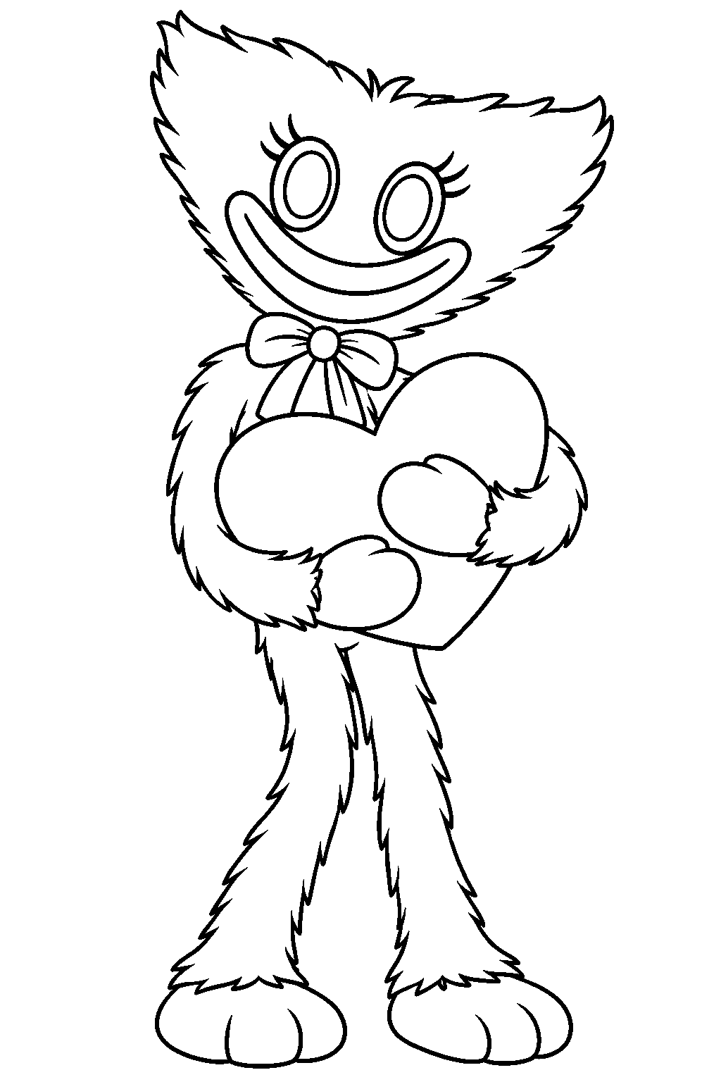 kissy missy hugging a heart shaped cushion line art