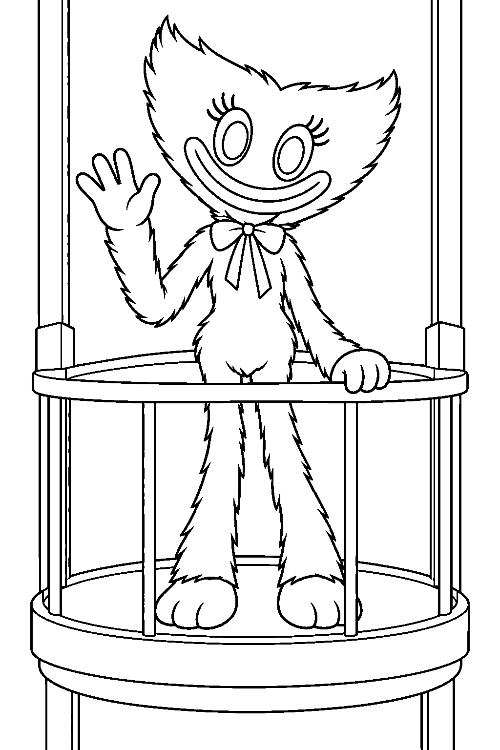 kissy missy waving from the rising observation deck lift line art