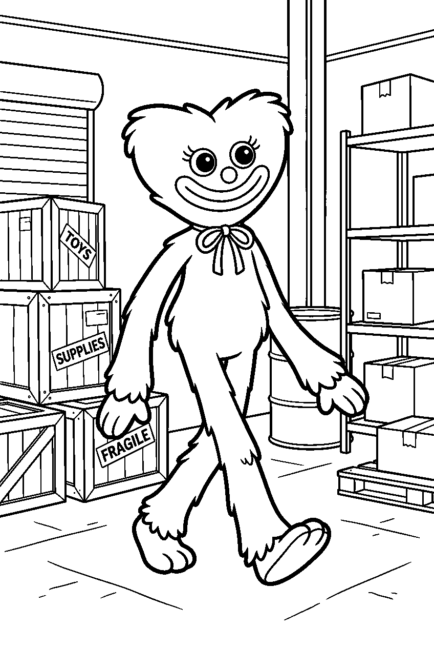 poppy playtime kissy missy exploring in warehouse line art