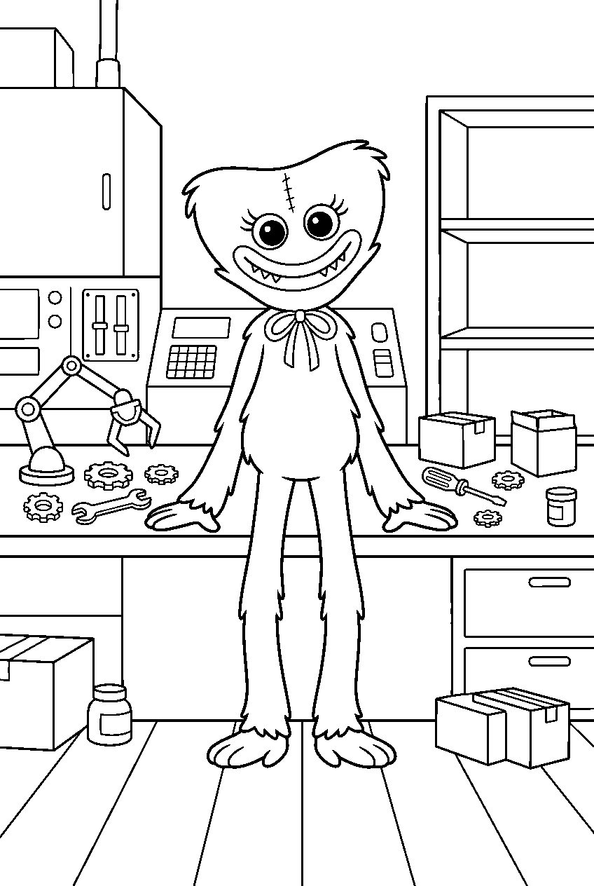 poppy playtime kissy missy observing in workshop line art