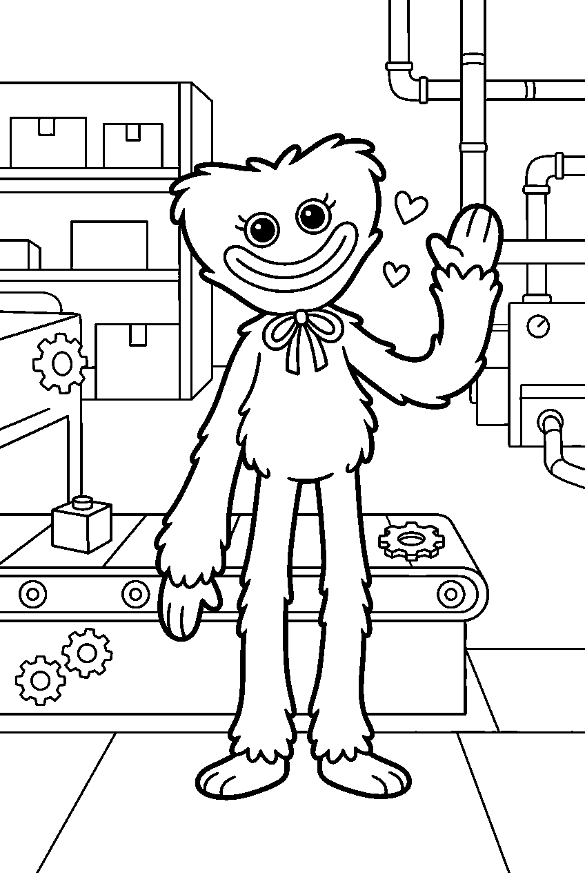 poppy playtime kissy missy smiling in toy factory line art