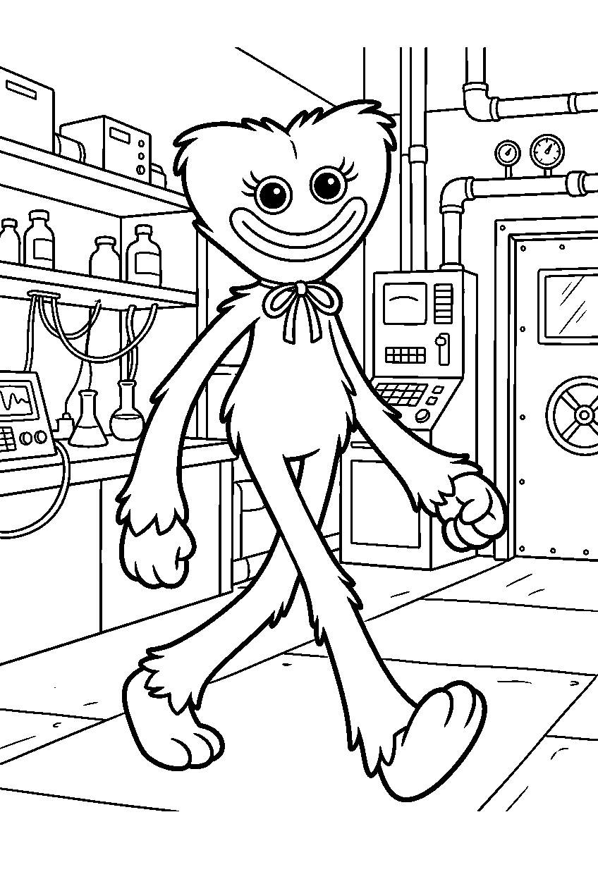 poppy playtime kissy missy walking in hidden laboratory line art