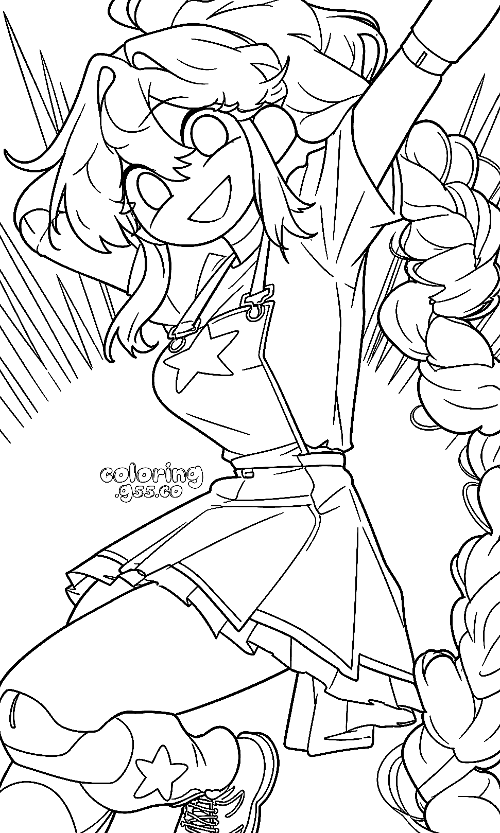 action victory hero pose speed lines massive braid lily lovebraids poppy playtime line art
