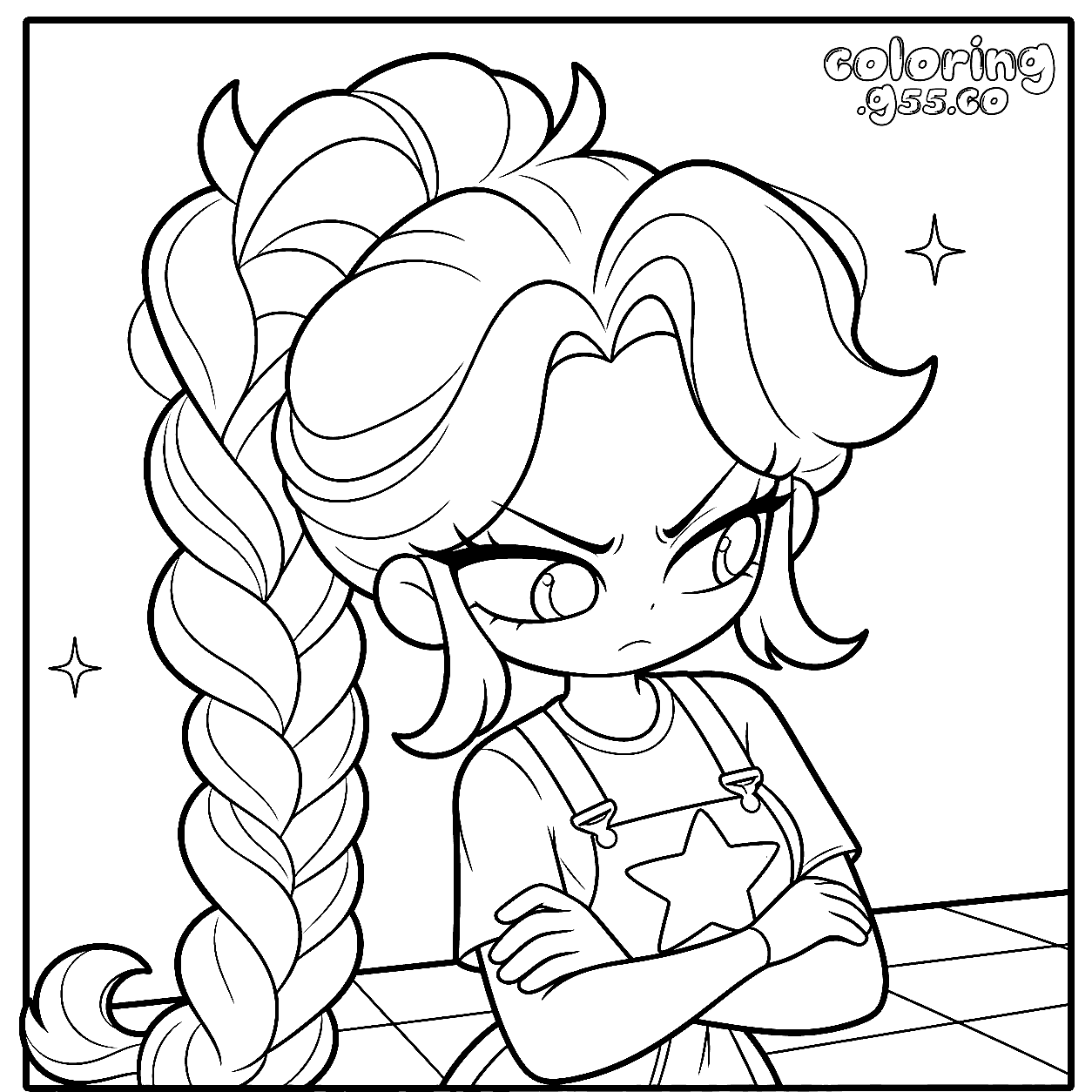 angry pout crossed arms sassy attitude high ponytail braid lily lovebraids poppy playtime line art