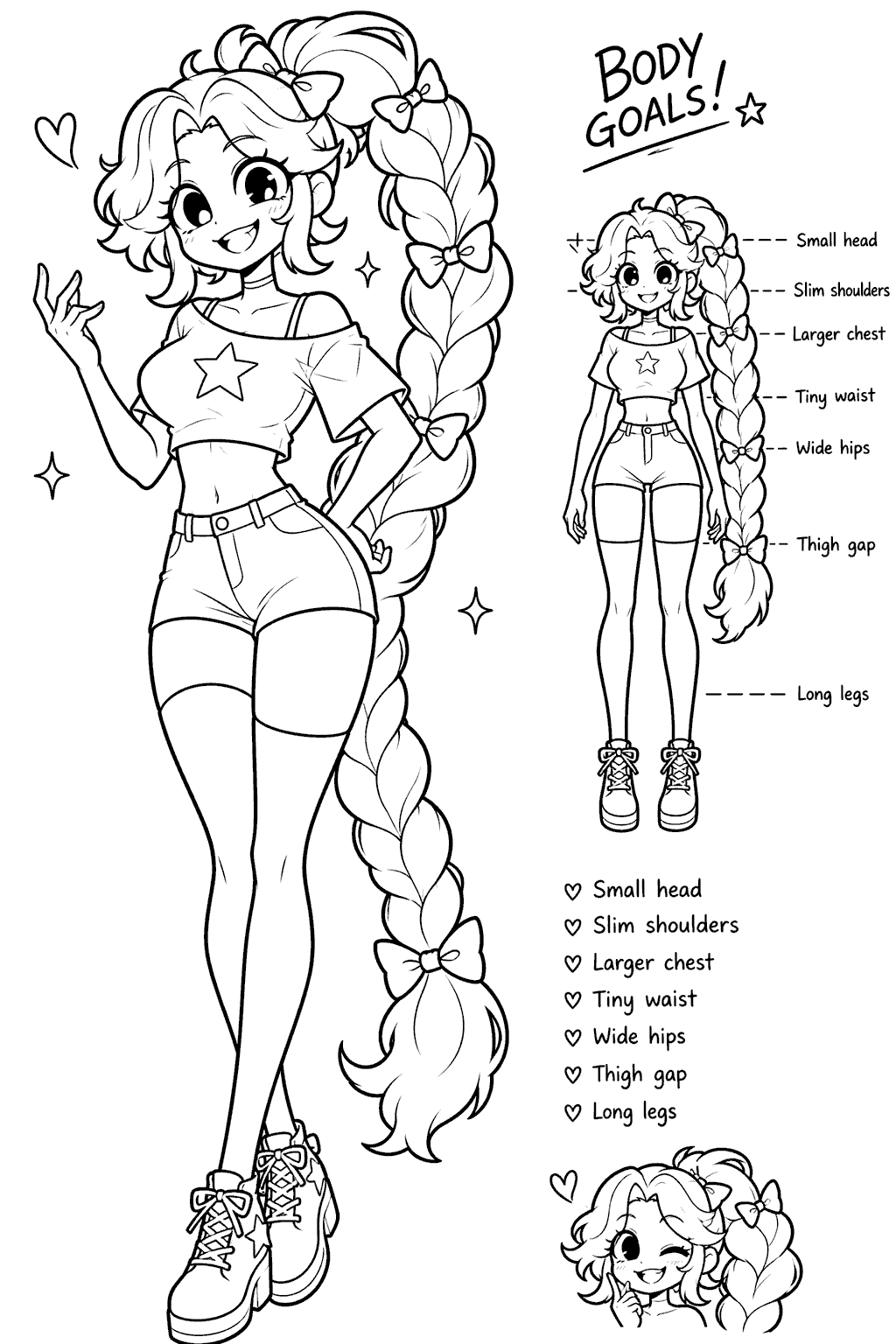 anime character body goals model sheet lily lovebraids poppy playtime line art