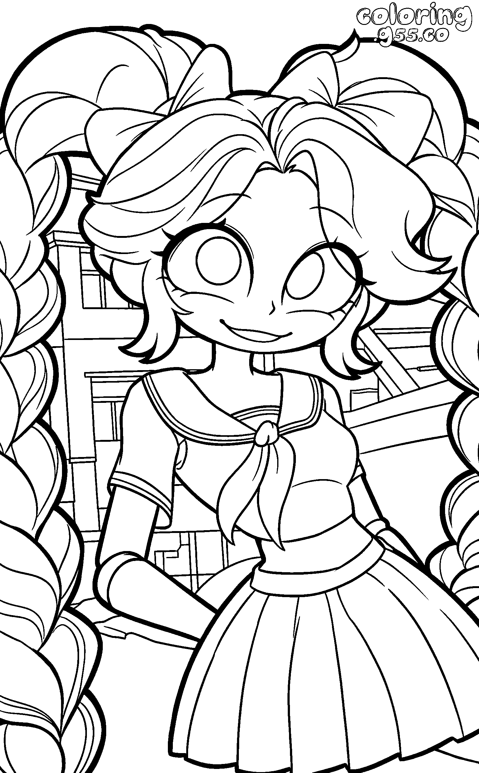 anime sailor uniform twin braid pigtails school courtyard lily lovebraids poppy playtime line art