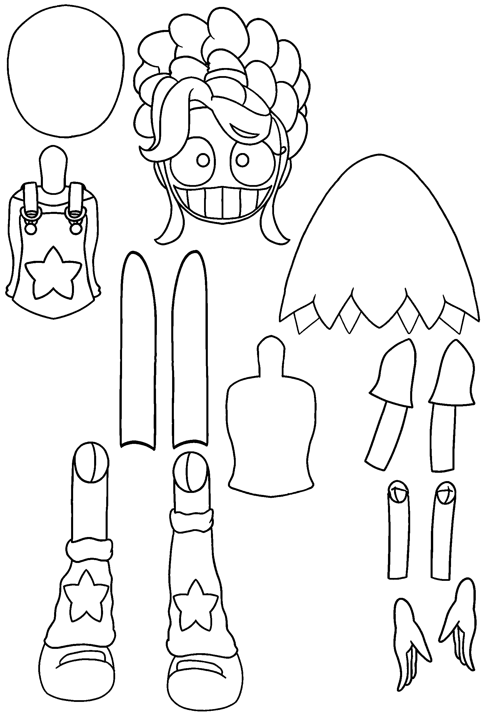 articulated lily lovebraids paper doll cut out template poppy playtime line art