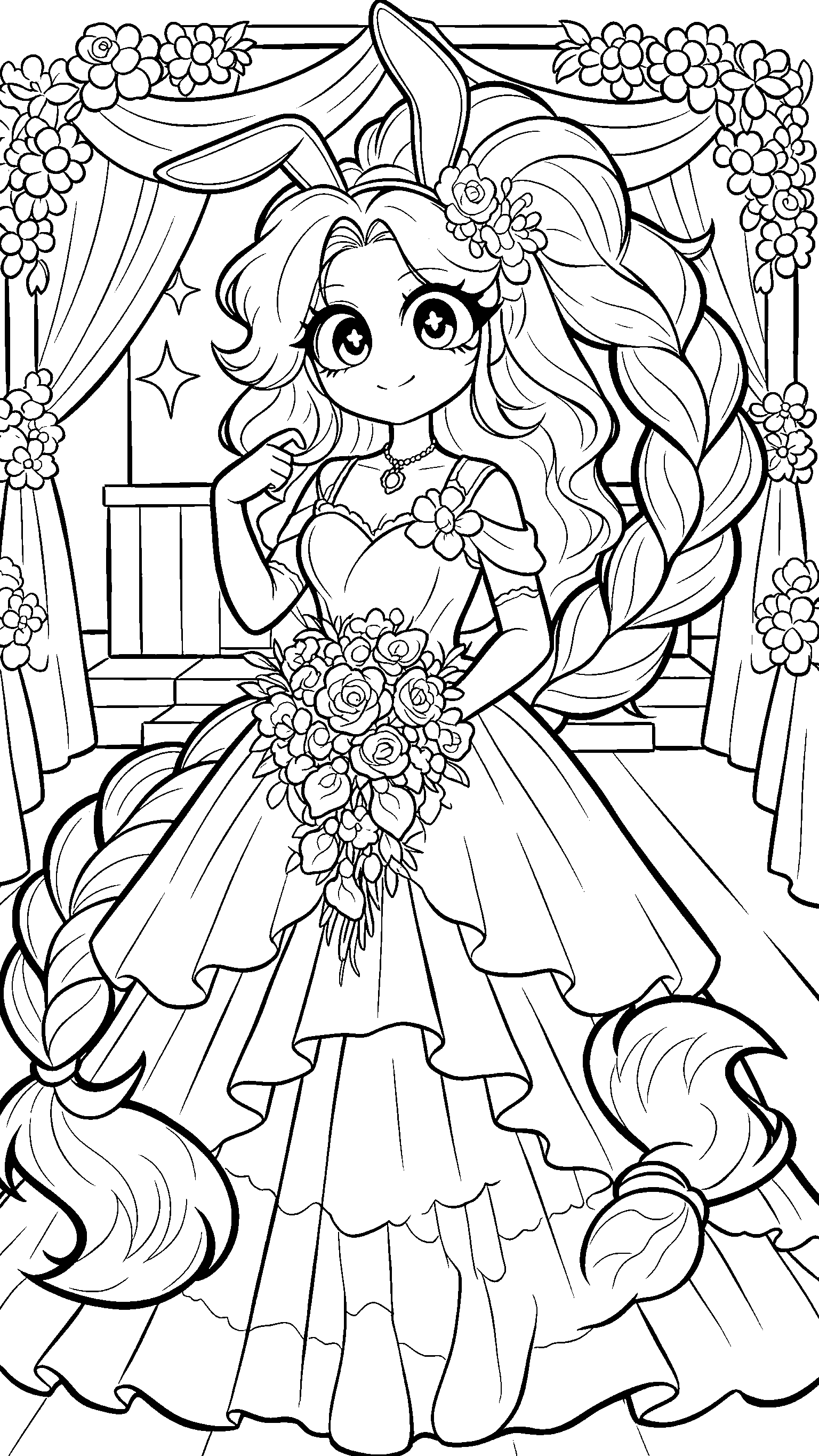 beautiful wedding bride dress bunny ears lily lovebraids poppy playtime line art