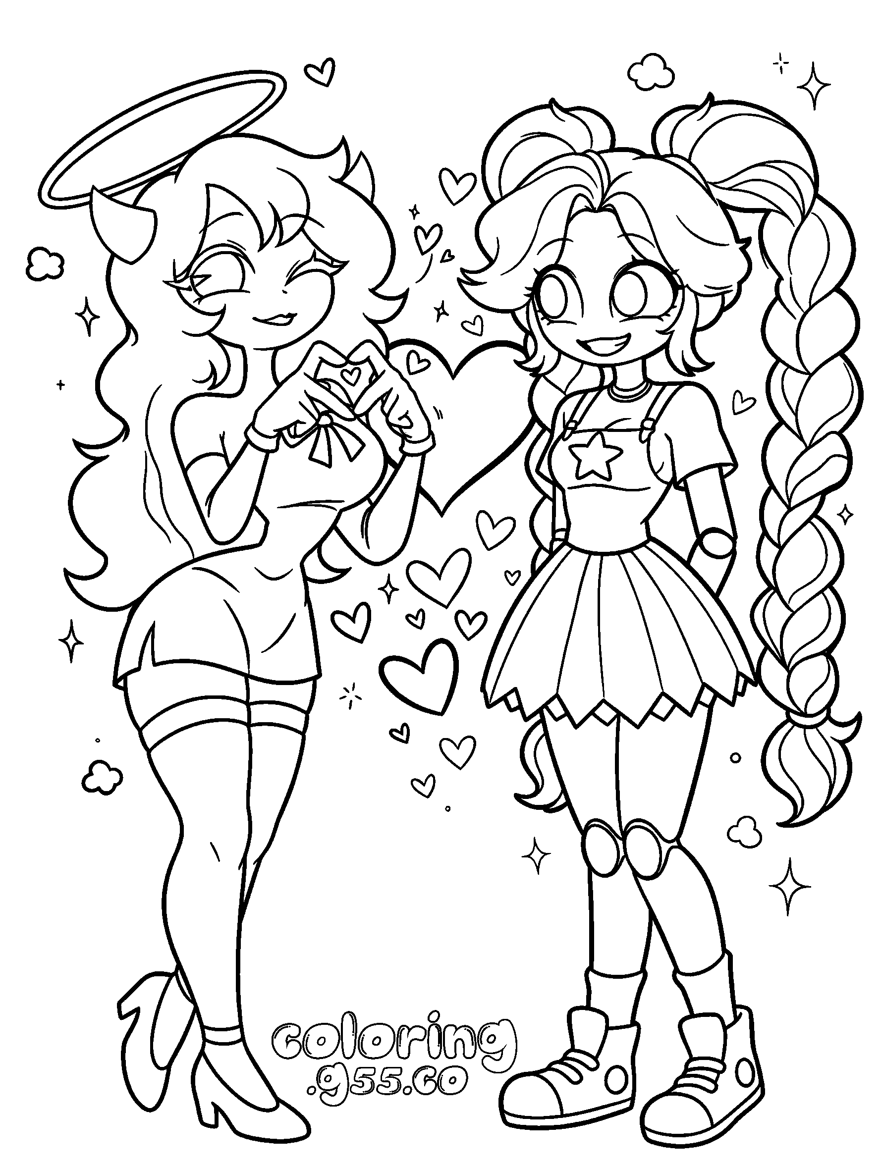 besties heart hands angel halo alice angel lily lovebraids poppy playtime line art