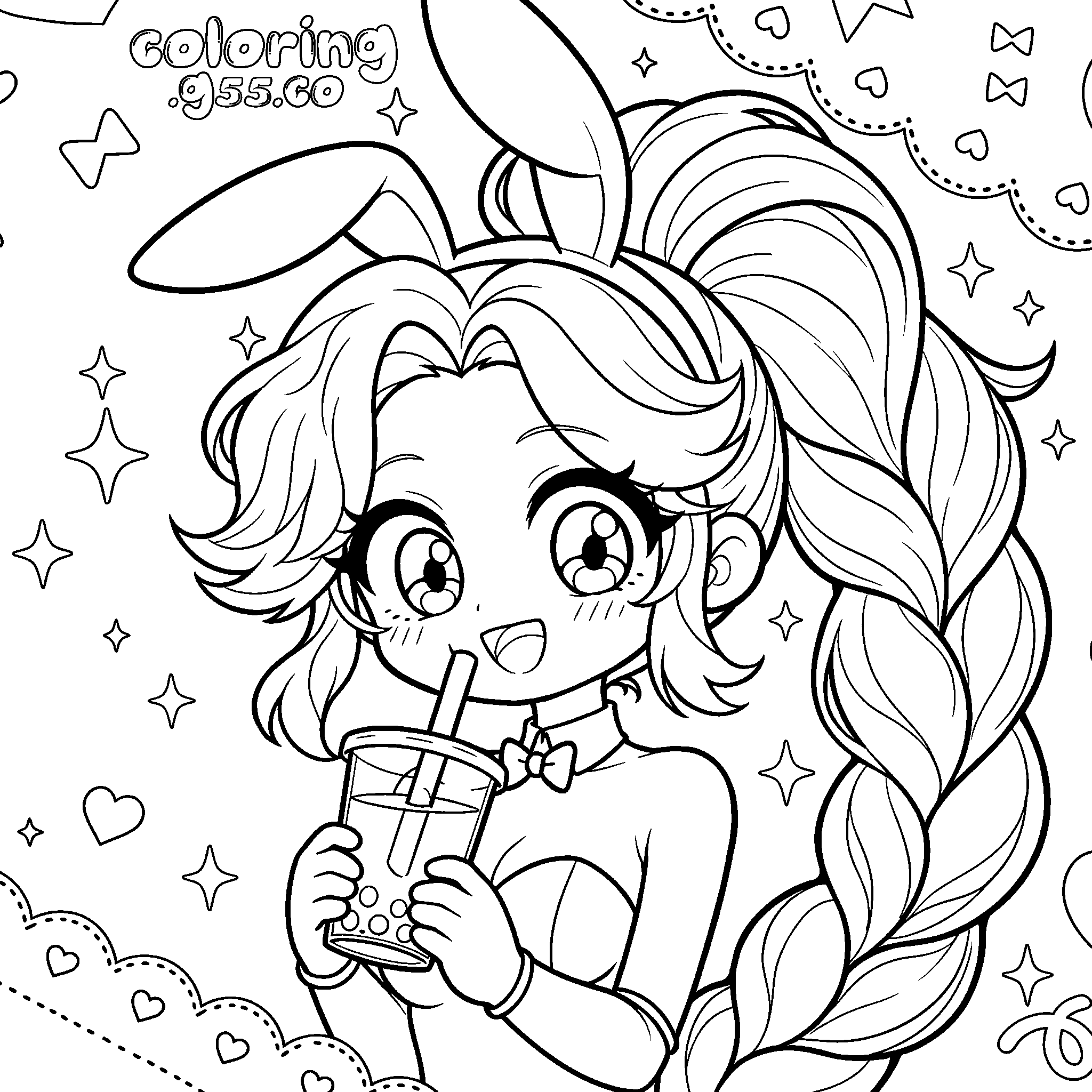 bunny boba lily lovebraids line art for kids