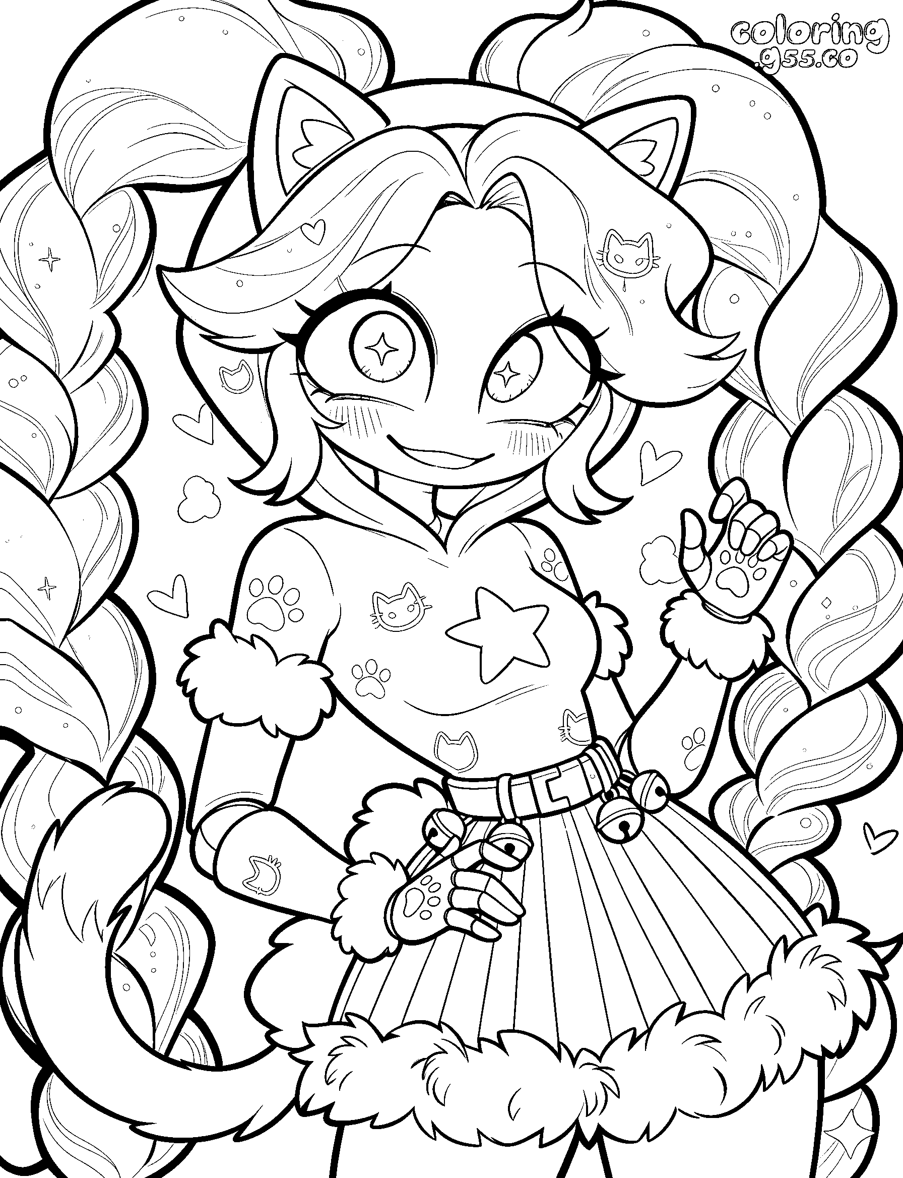 cat girl lily lovebraids line art for kids
