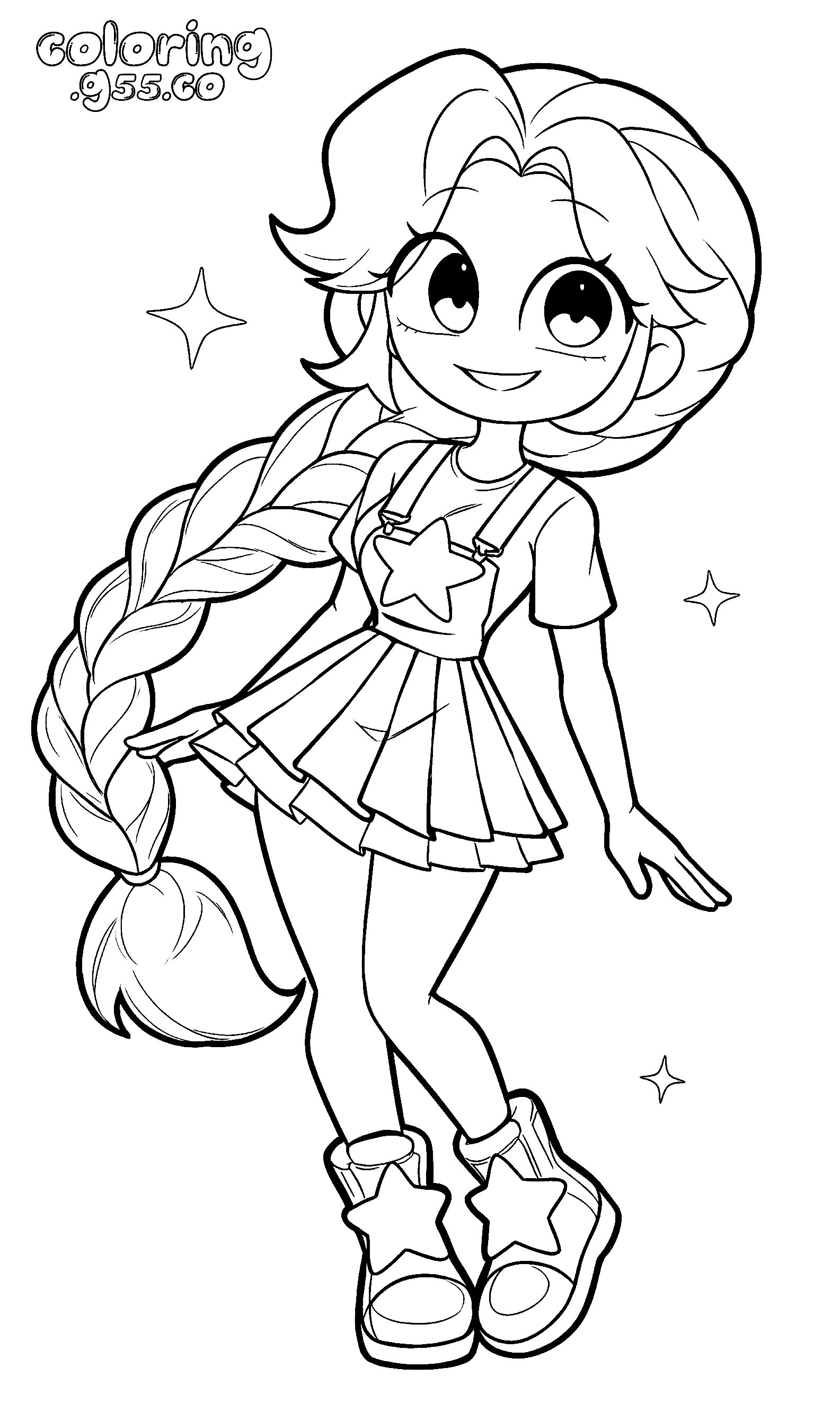chibi star outfit full body standing pose long braid sparkles lily lovebraids poppy playtime line art