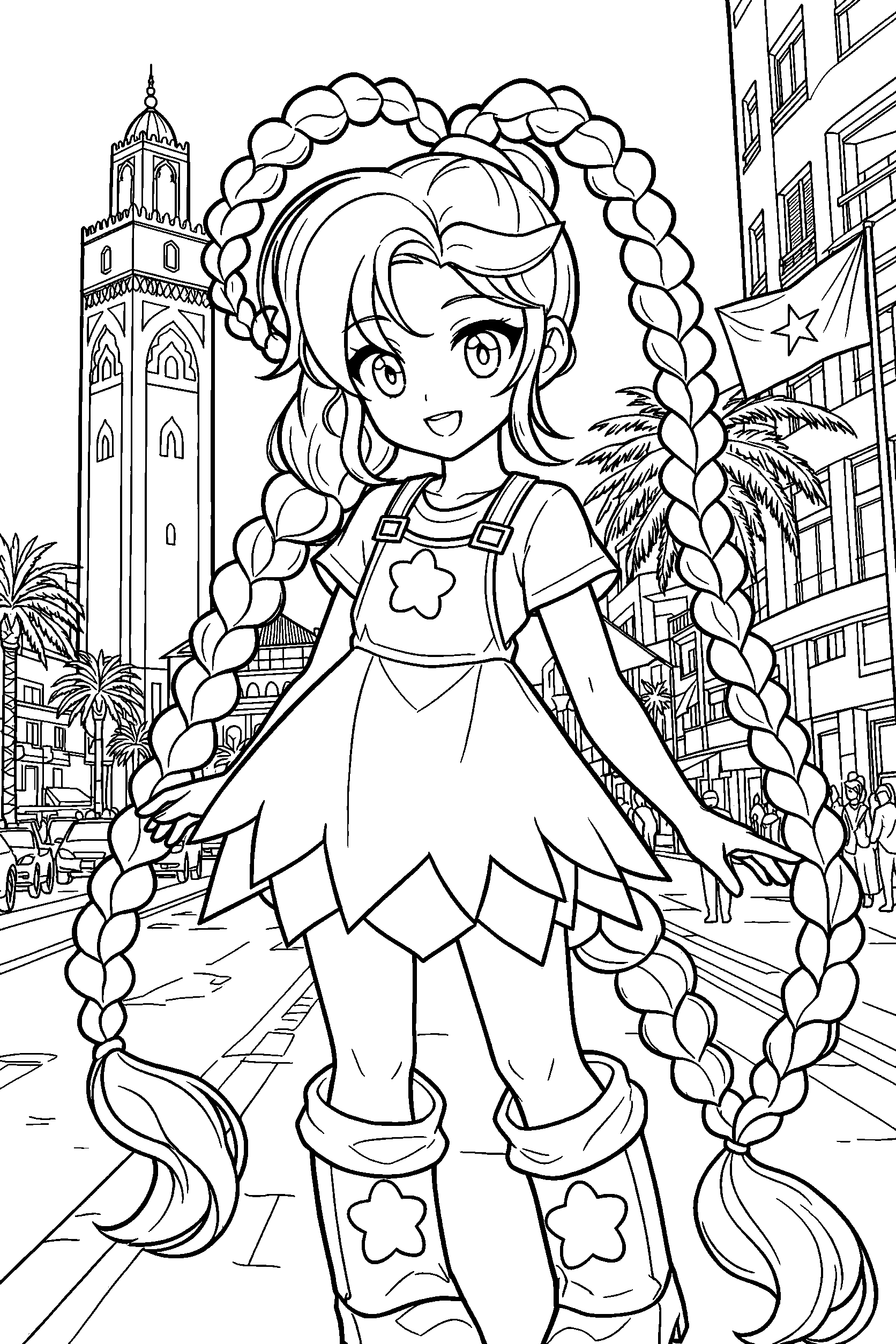 city street travel adventure twin braids lily lovebraids poppy playtime line art