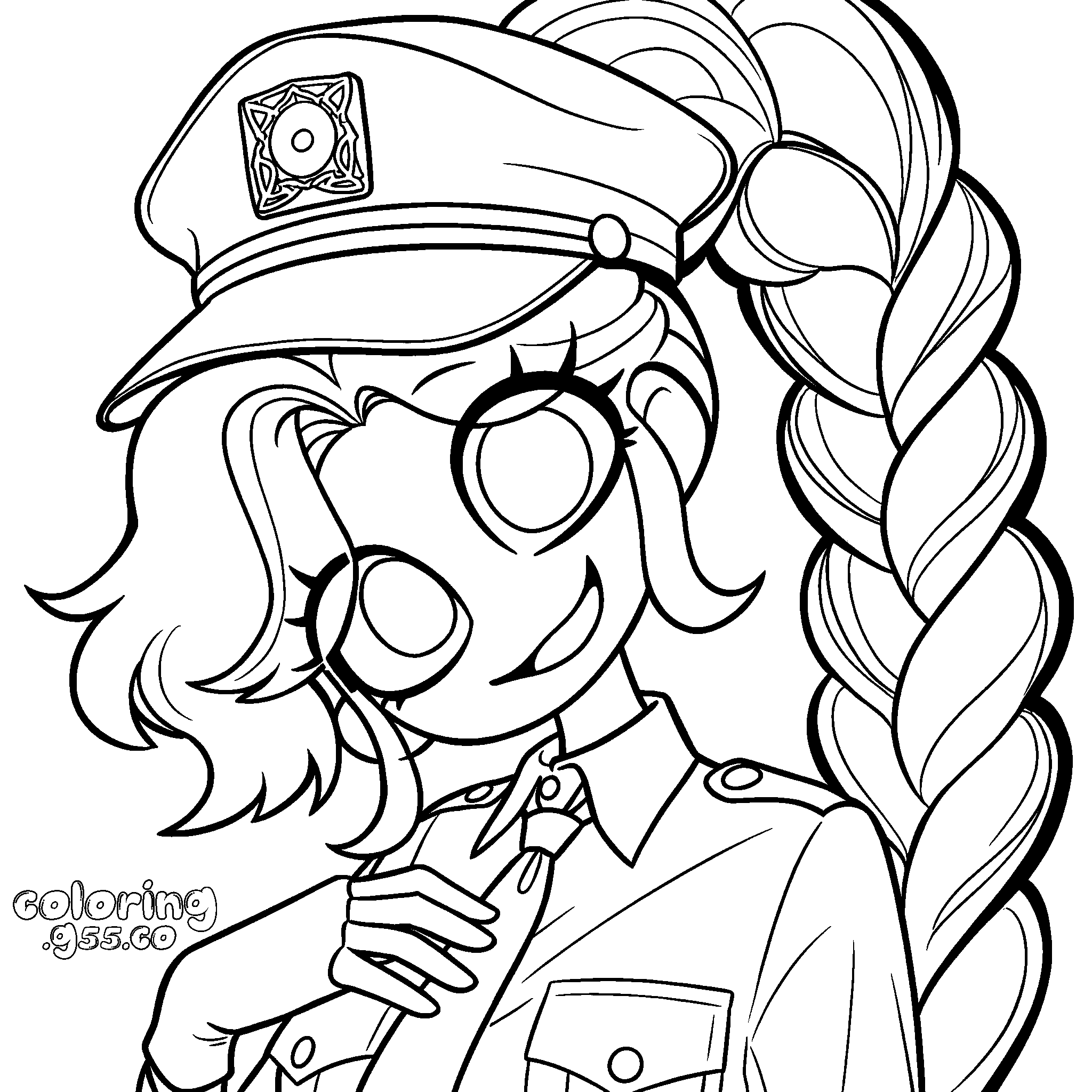 cool police officer uniform officer hat tie adjust high braid lily lovebraids poppy playtime line art