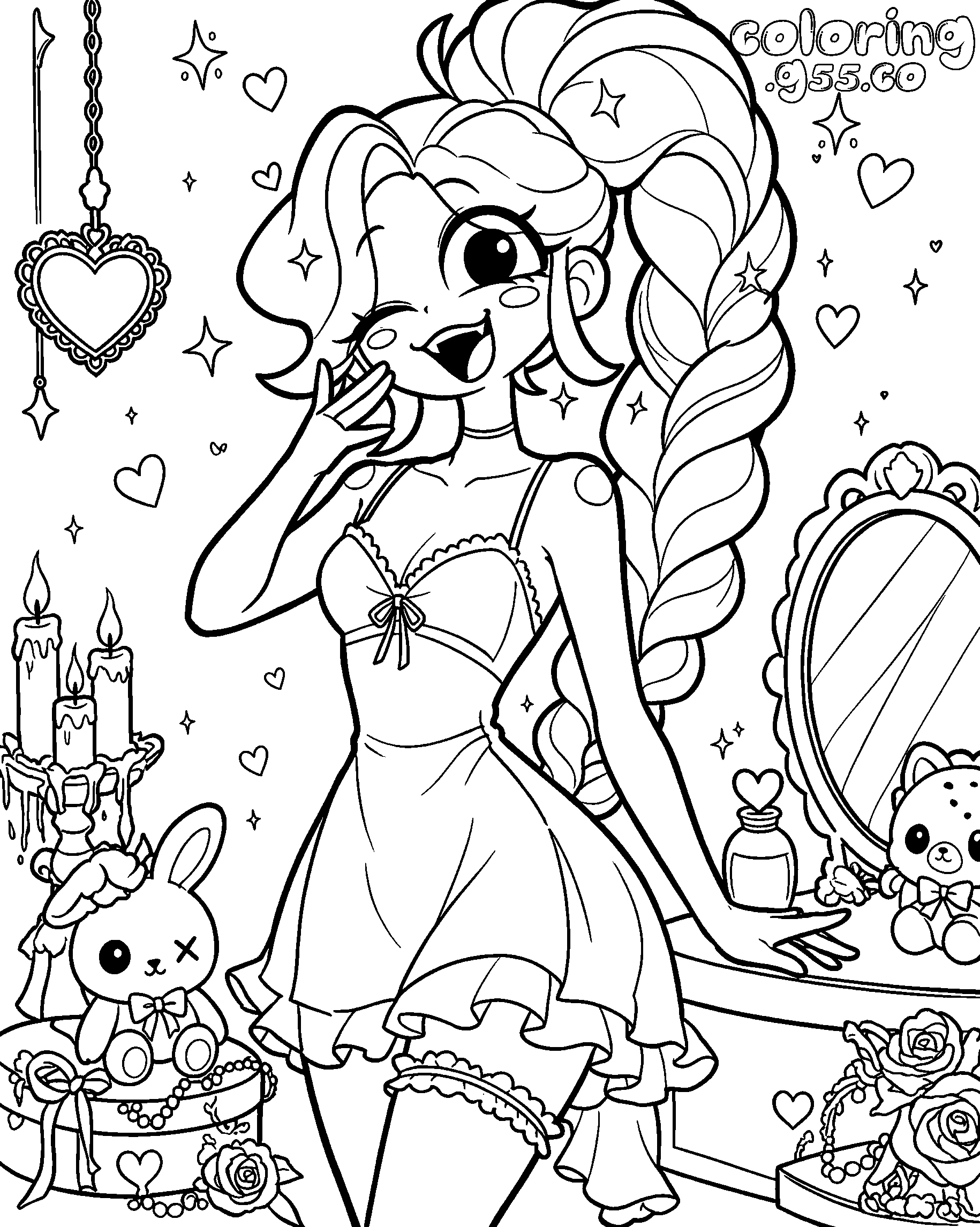 coquette vanity room plushies heart locket lily lovebraids poppy playtime line art