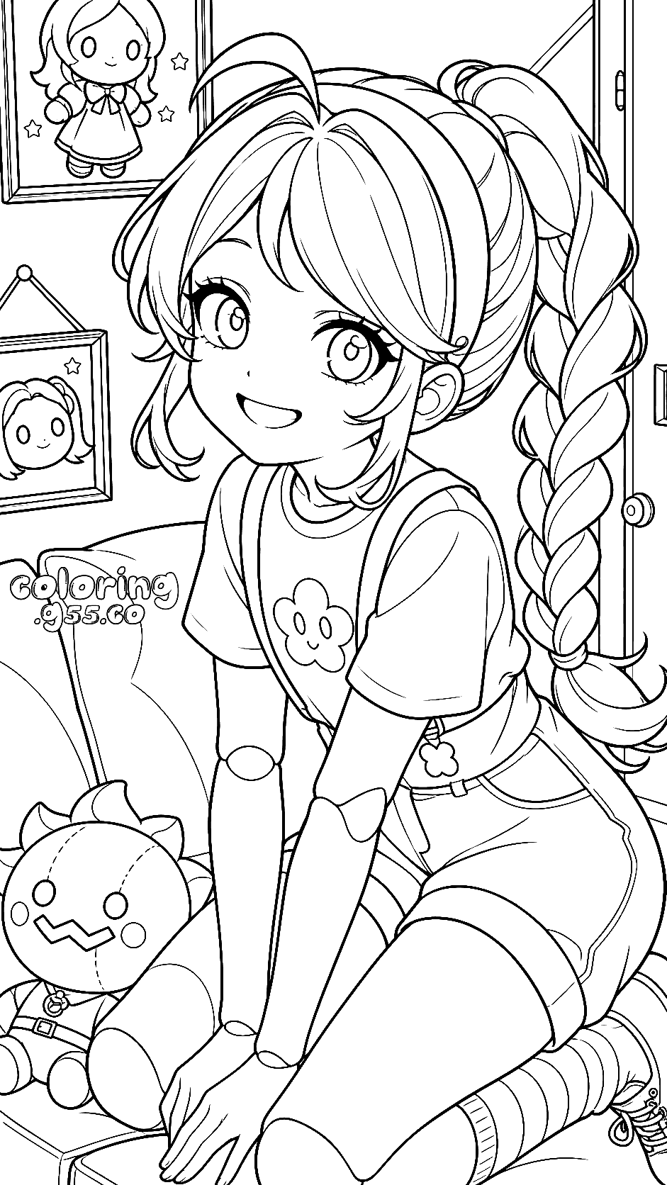 cozy bedroom plushies wall frames flower shirt lily lovebraids poppy playtime line art