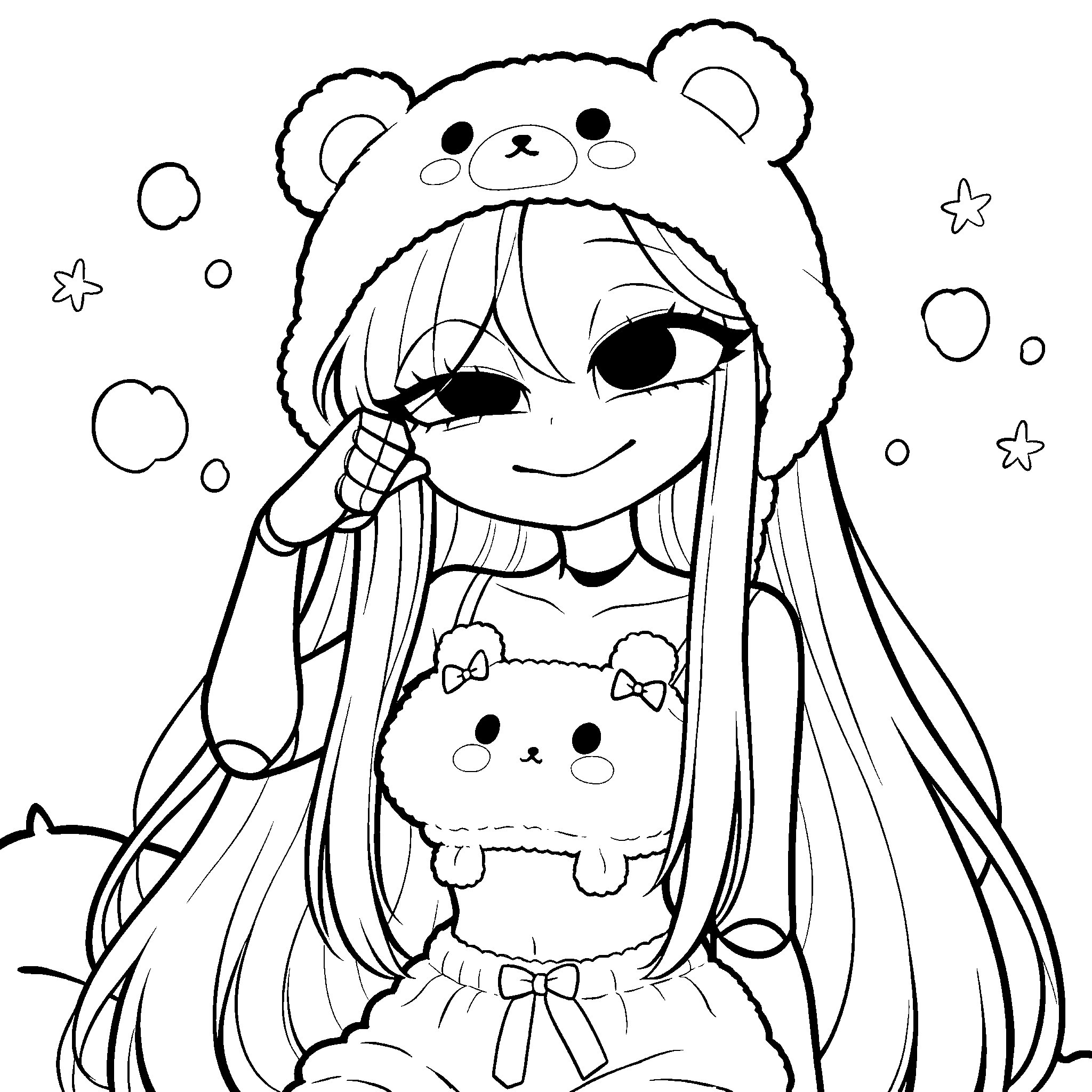cozy teddy bear beanie pajama party poppy playtime line art