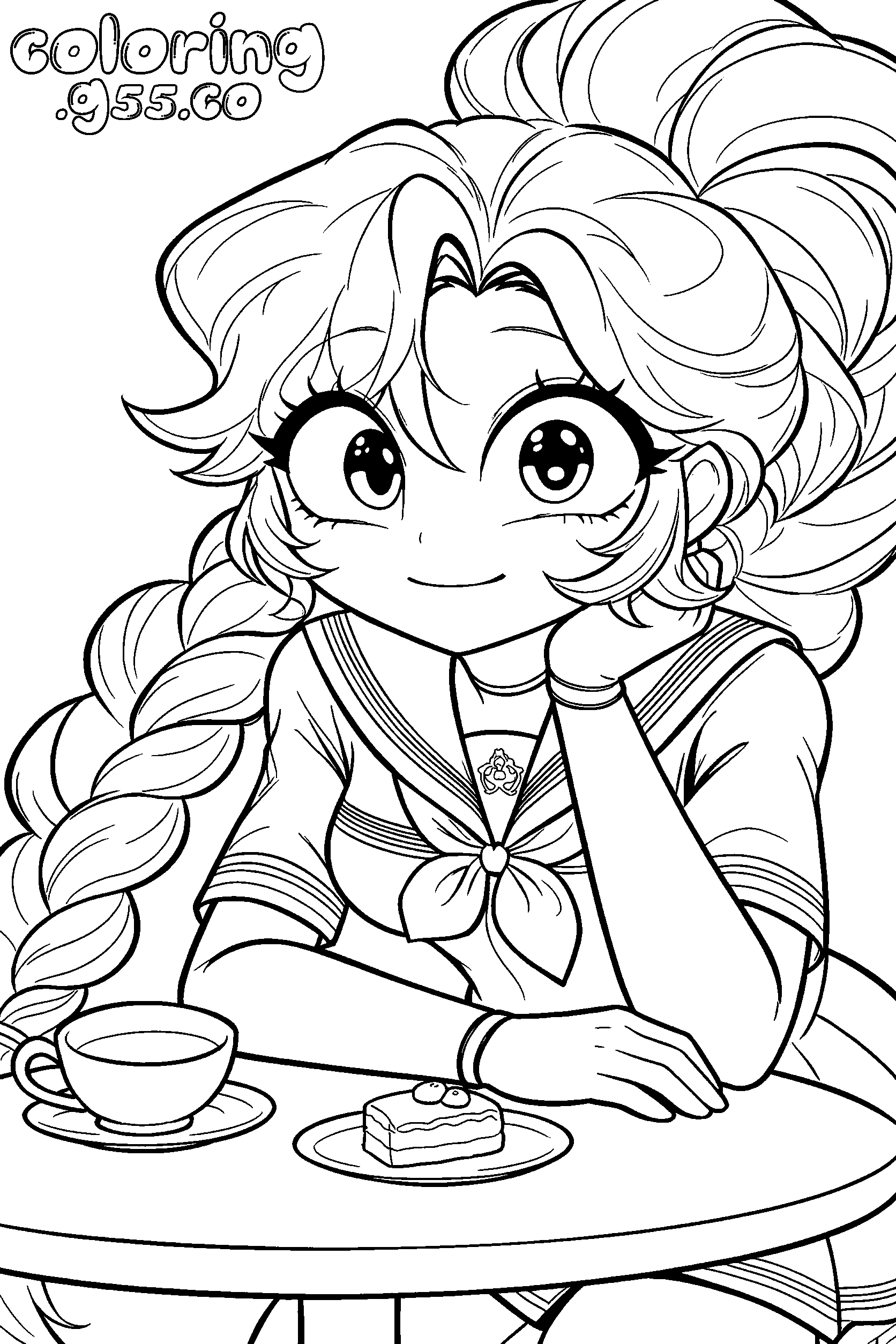 cute cafe date sailor uniform sweet cake tea braid lily lovebraids poppy playtime line art