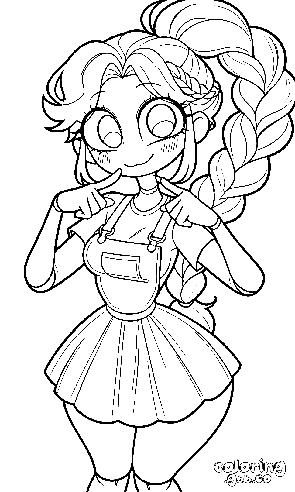 cute cheeks point pose big eyes high braid lily lovebraids poppy playtime line art