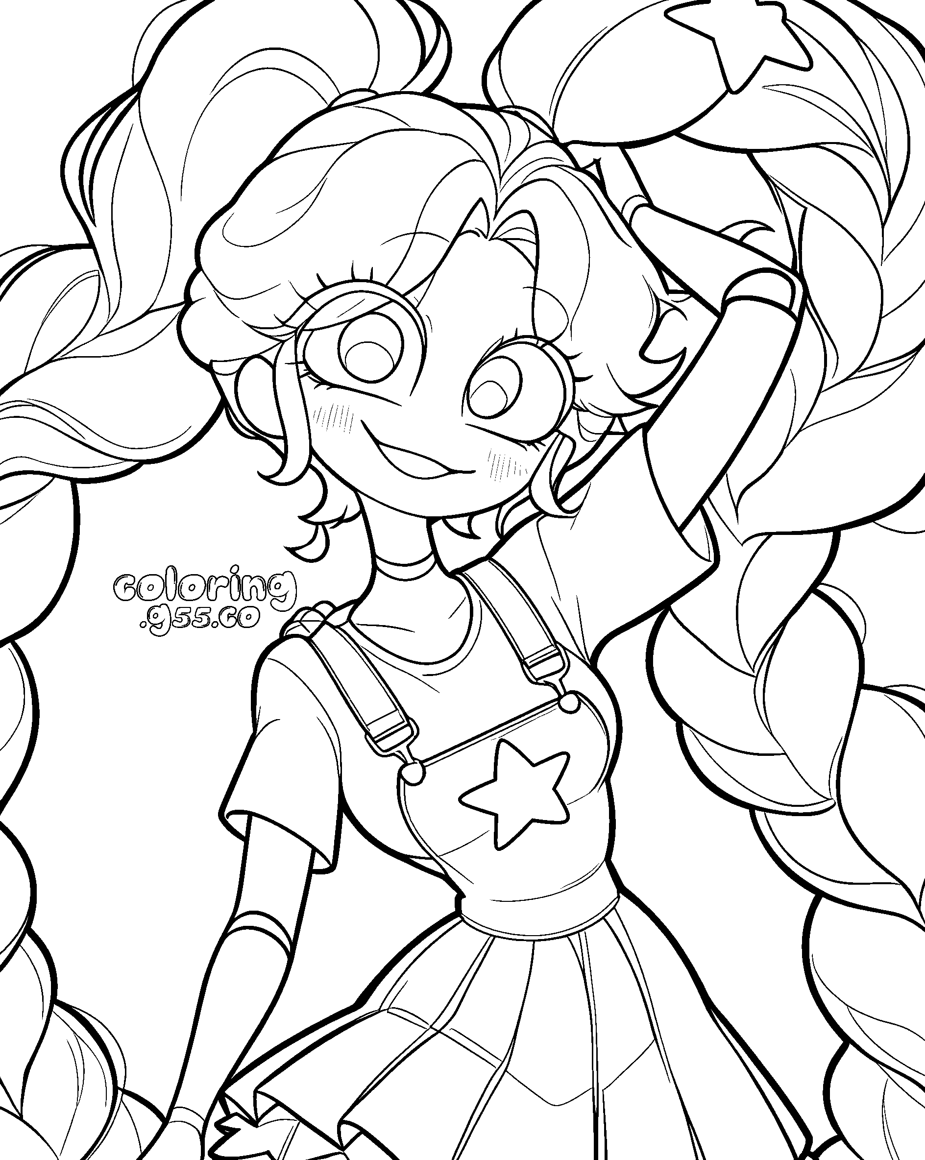 cute cheerful pose giant pigtails lily lovebraids poppy playtime line art