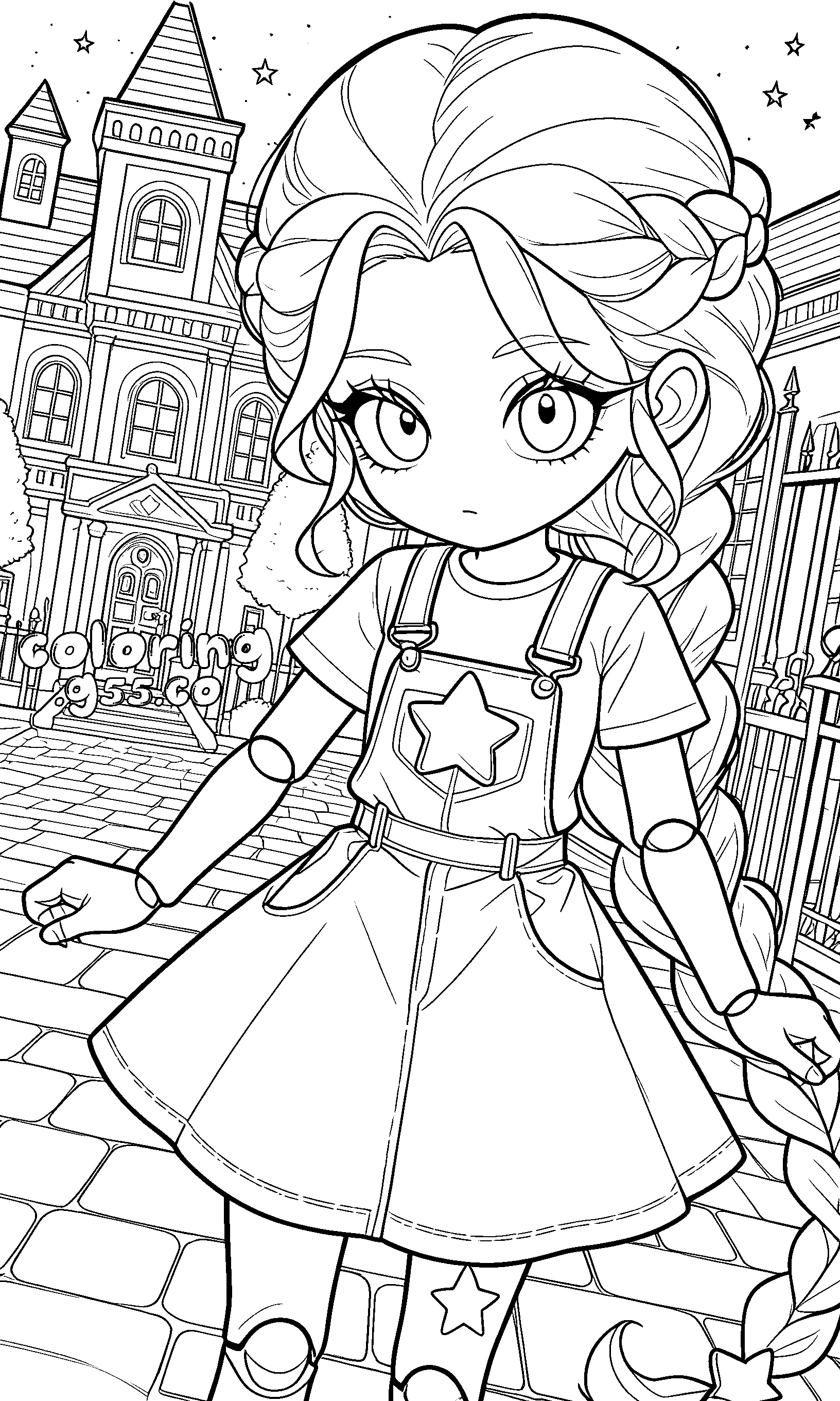 cute gothic mansion star overall skirt long braid lily lovebraids poppy playtime line arts for kids