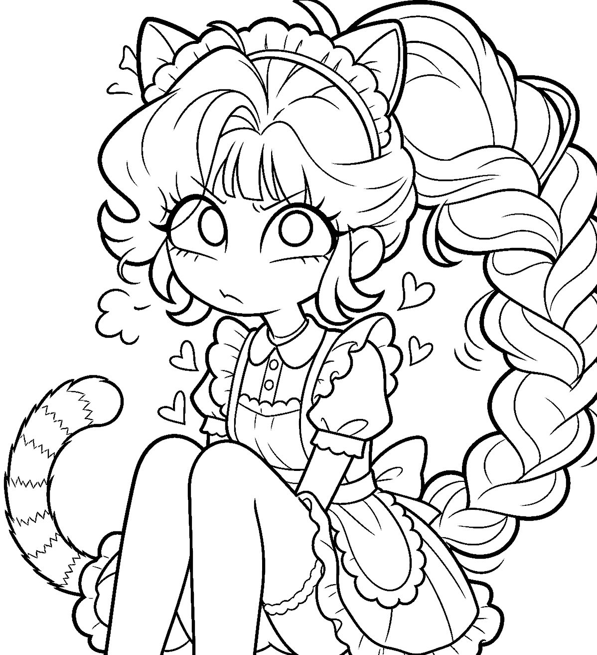 cute neko maid costume cat ears lily lovebraids poppy playtime line art