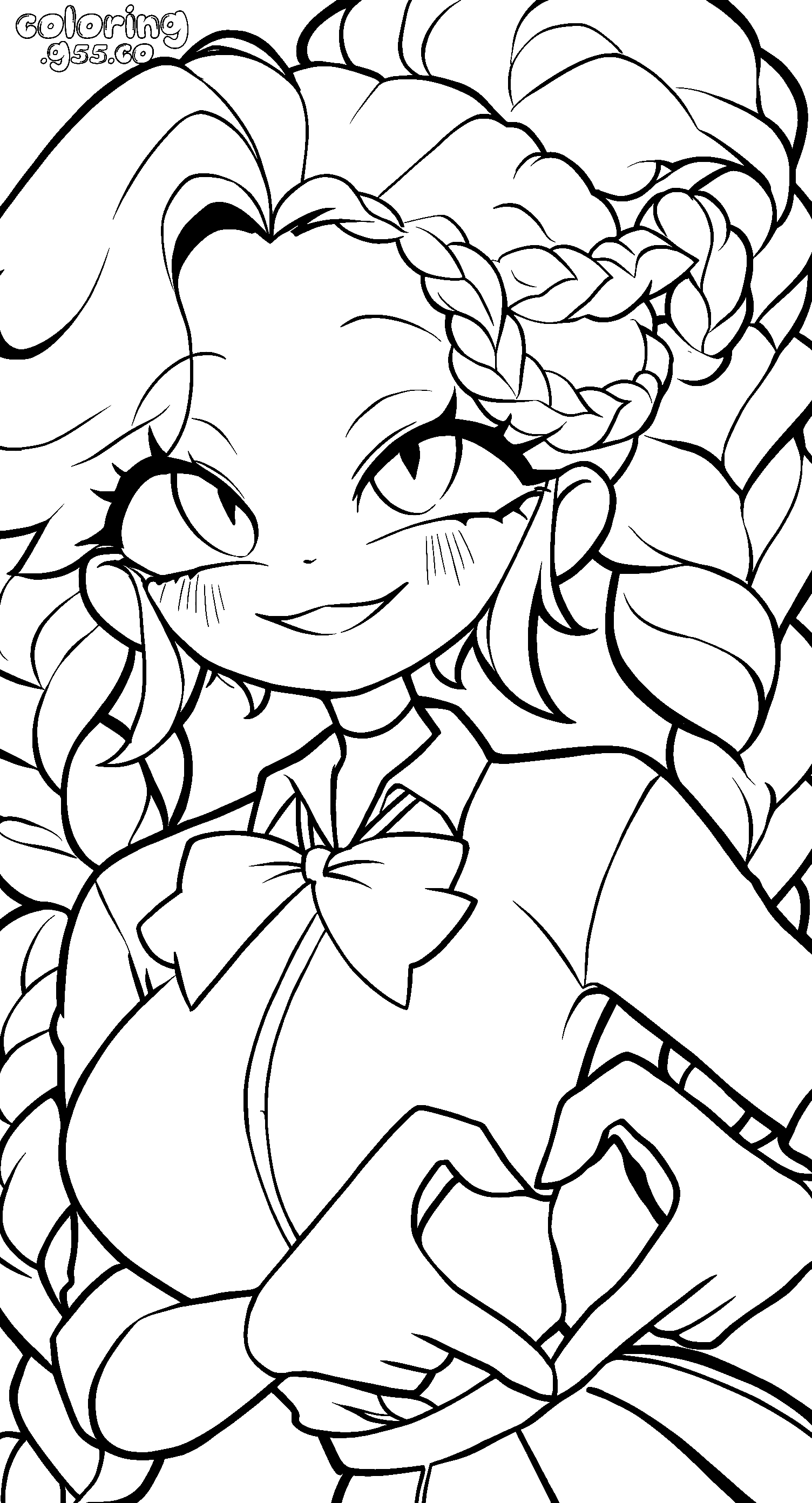 cute sailor uniform finger heart pose braided hair crown lily lovebraids poppy playtime line art