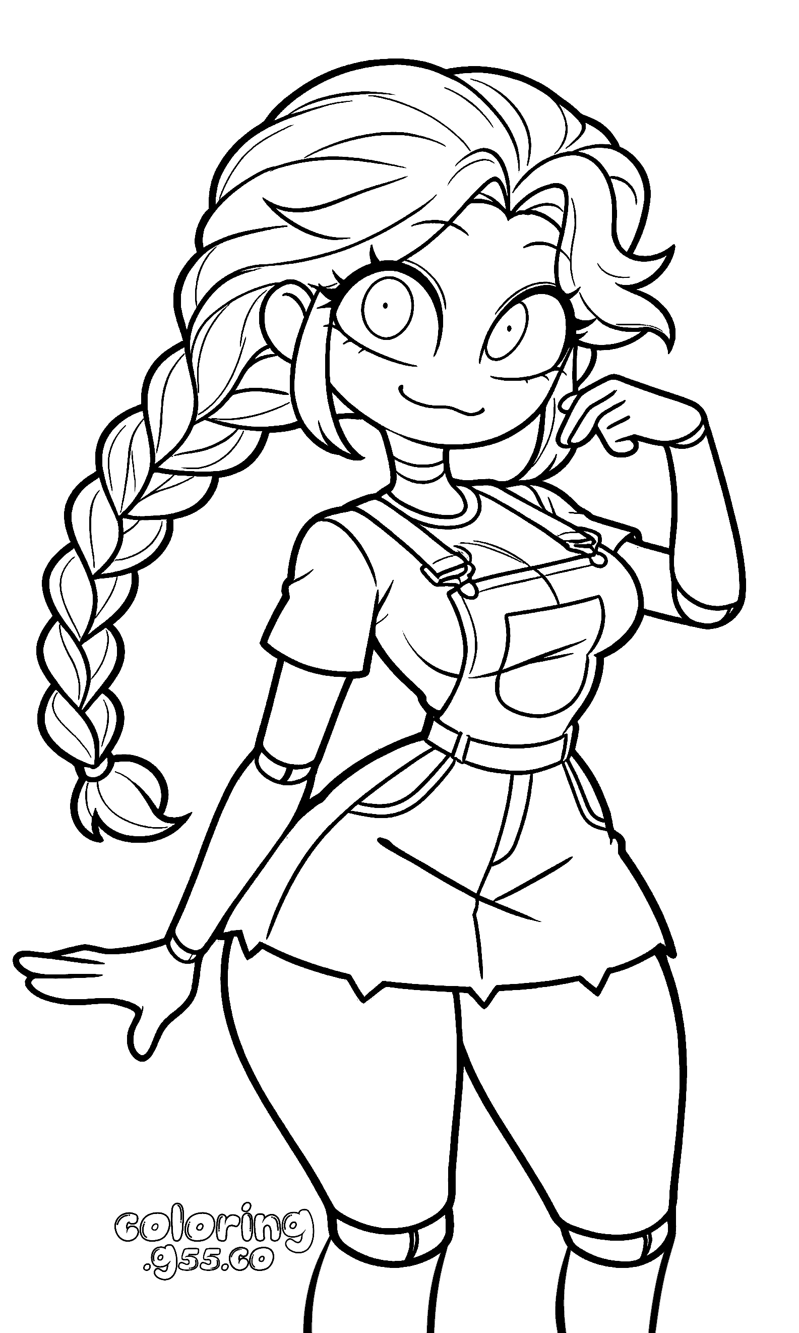 cute standing model pose big starry eyes thick side braid lily lovebraids poppy playtime line art
