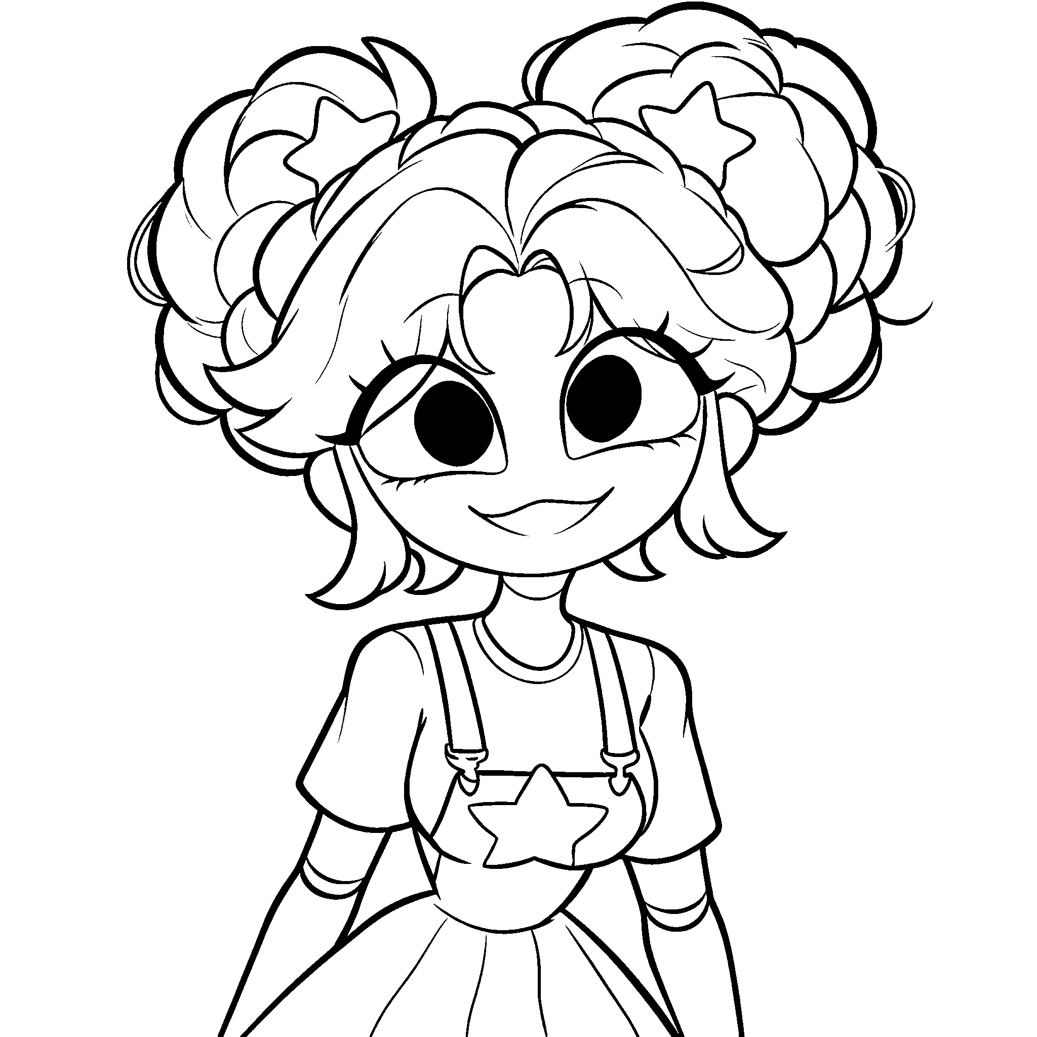 cute star space buns overalls dress lily poppy playtime line art