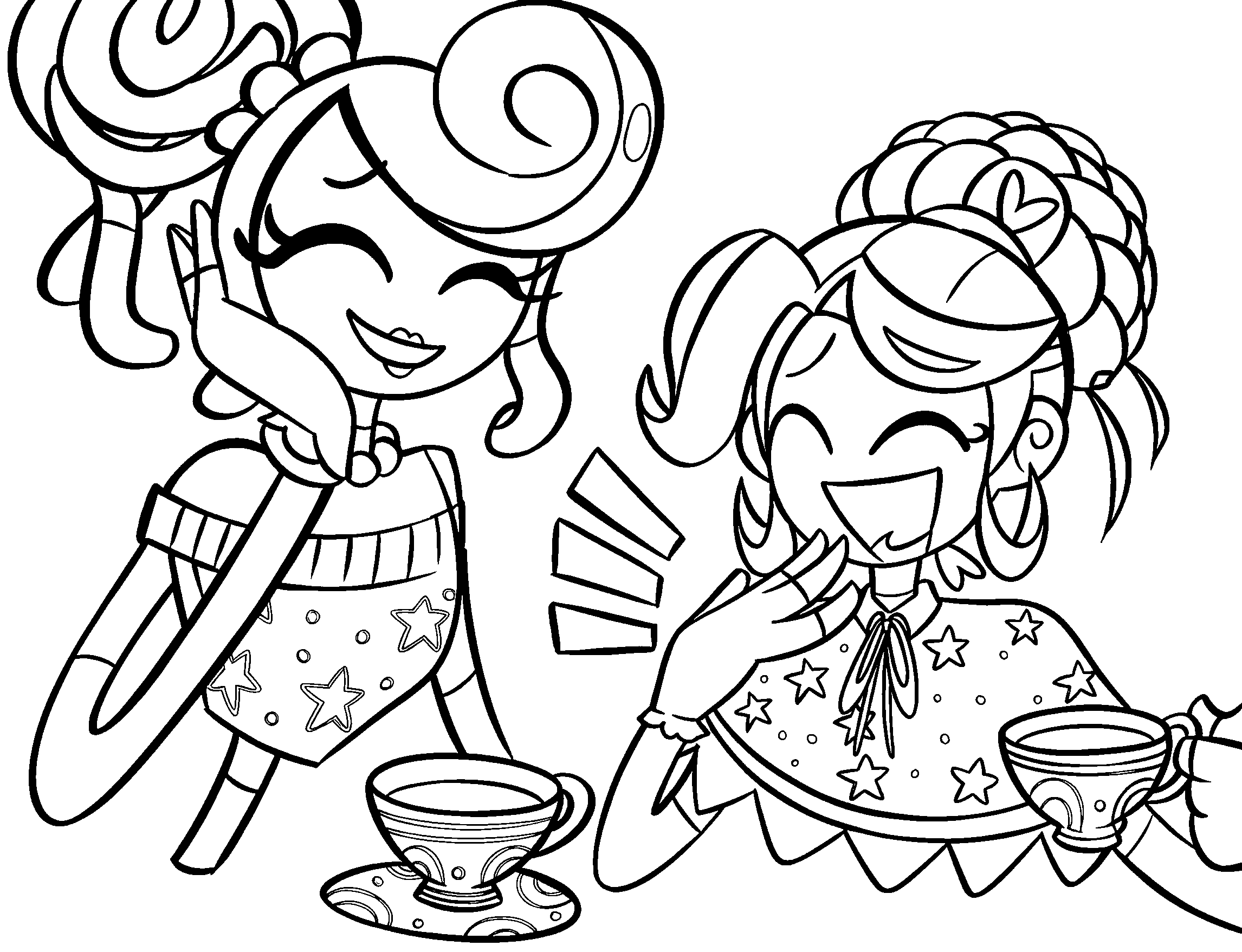 cute tea party best friends mommy long legs lily lovebraids poppy playtime line art