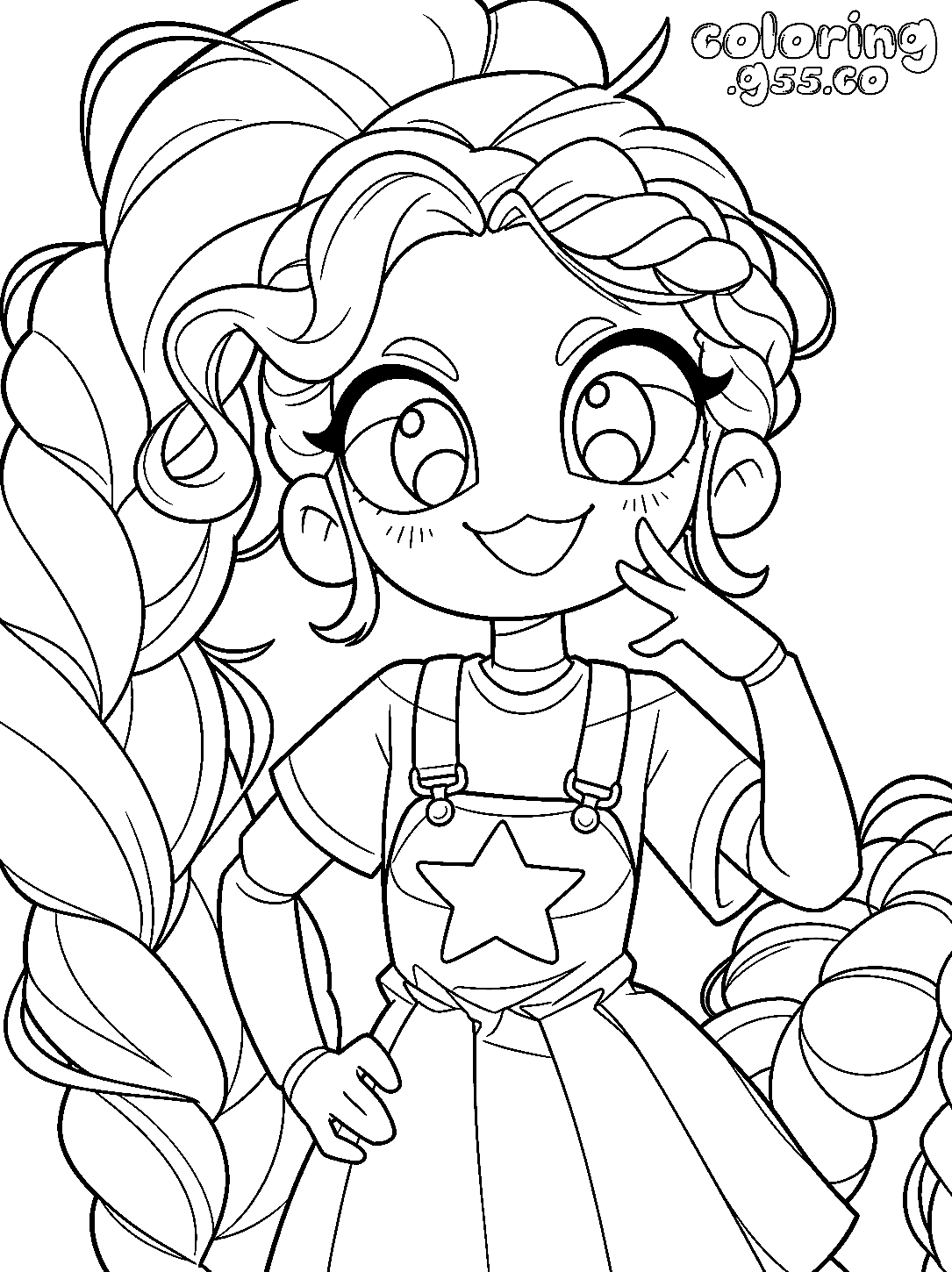 cute waving cheek touch star overalls chibi lily lovebraids poppy playtime line art
