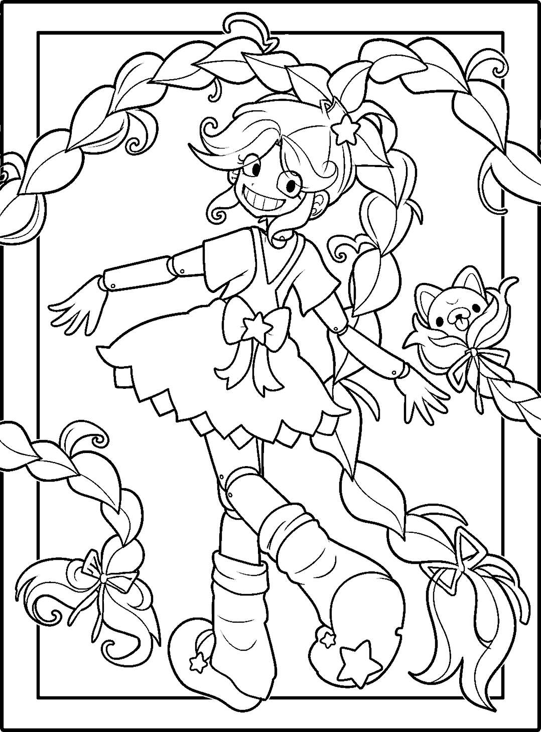 detached flying braids portrait frame lily lovebraids poppy playtime line art
