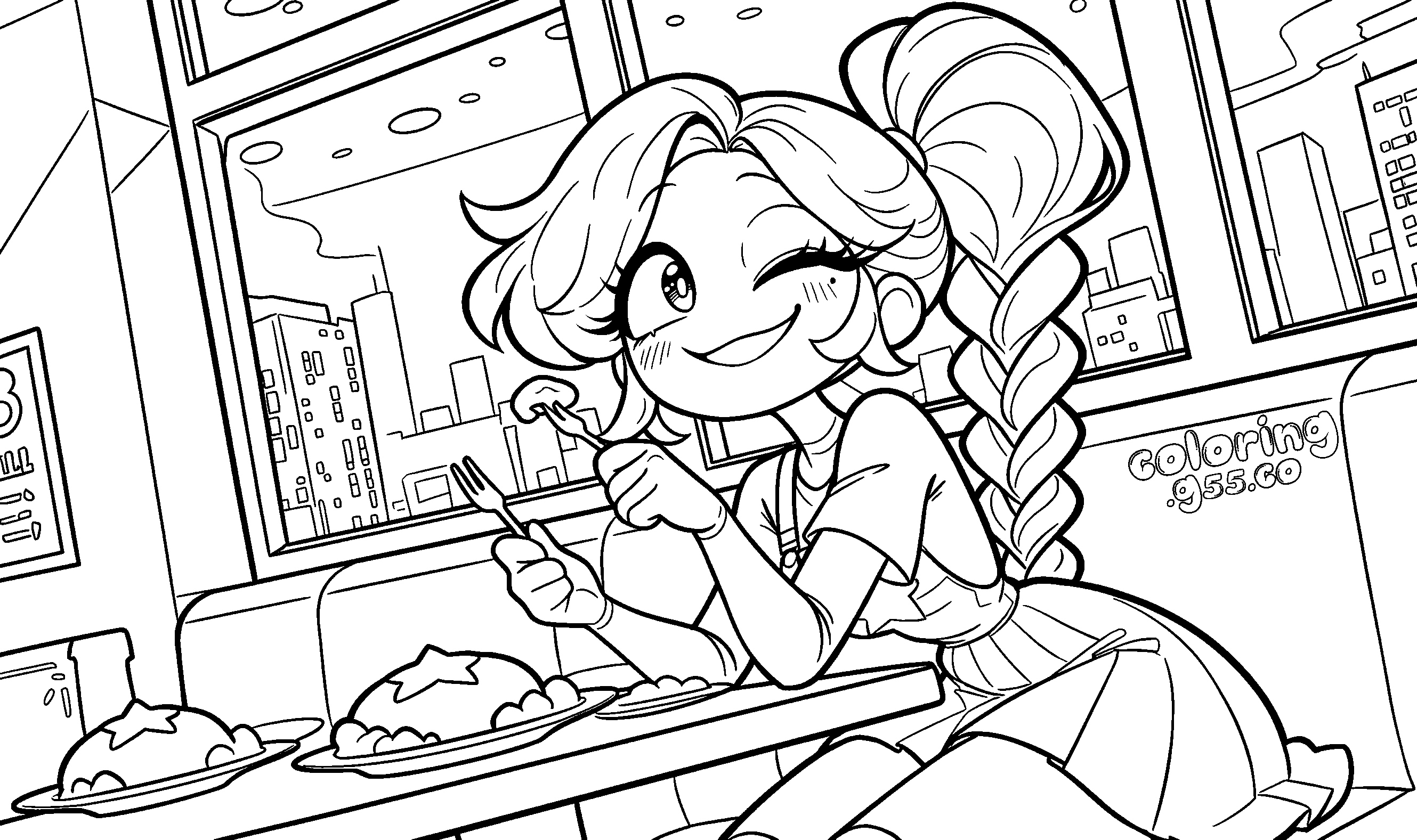 diner cafe lily lovebraids line art for kids