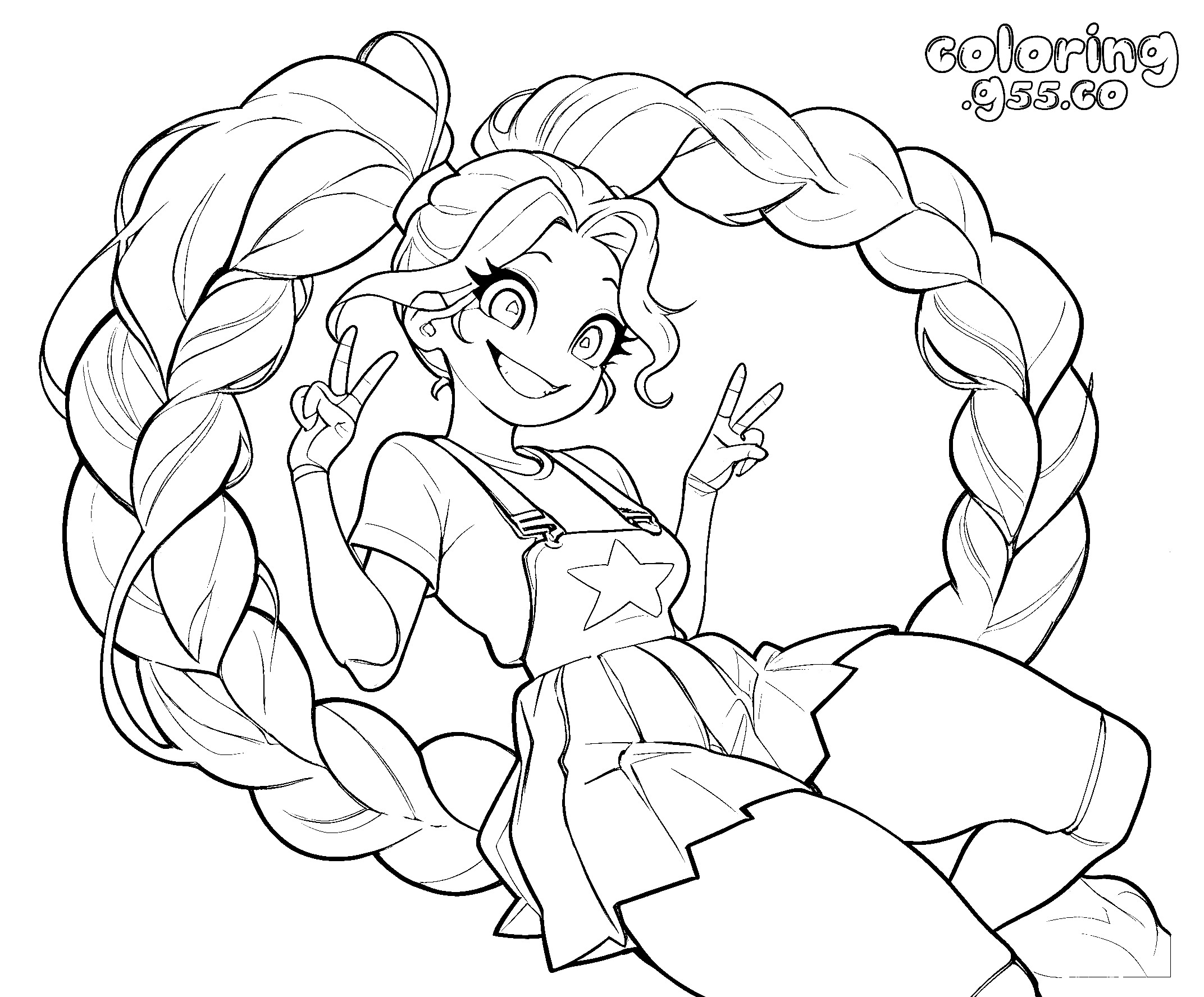 double peace sign framing braids floating pose lily lovebraids poppy playtime line art