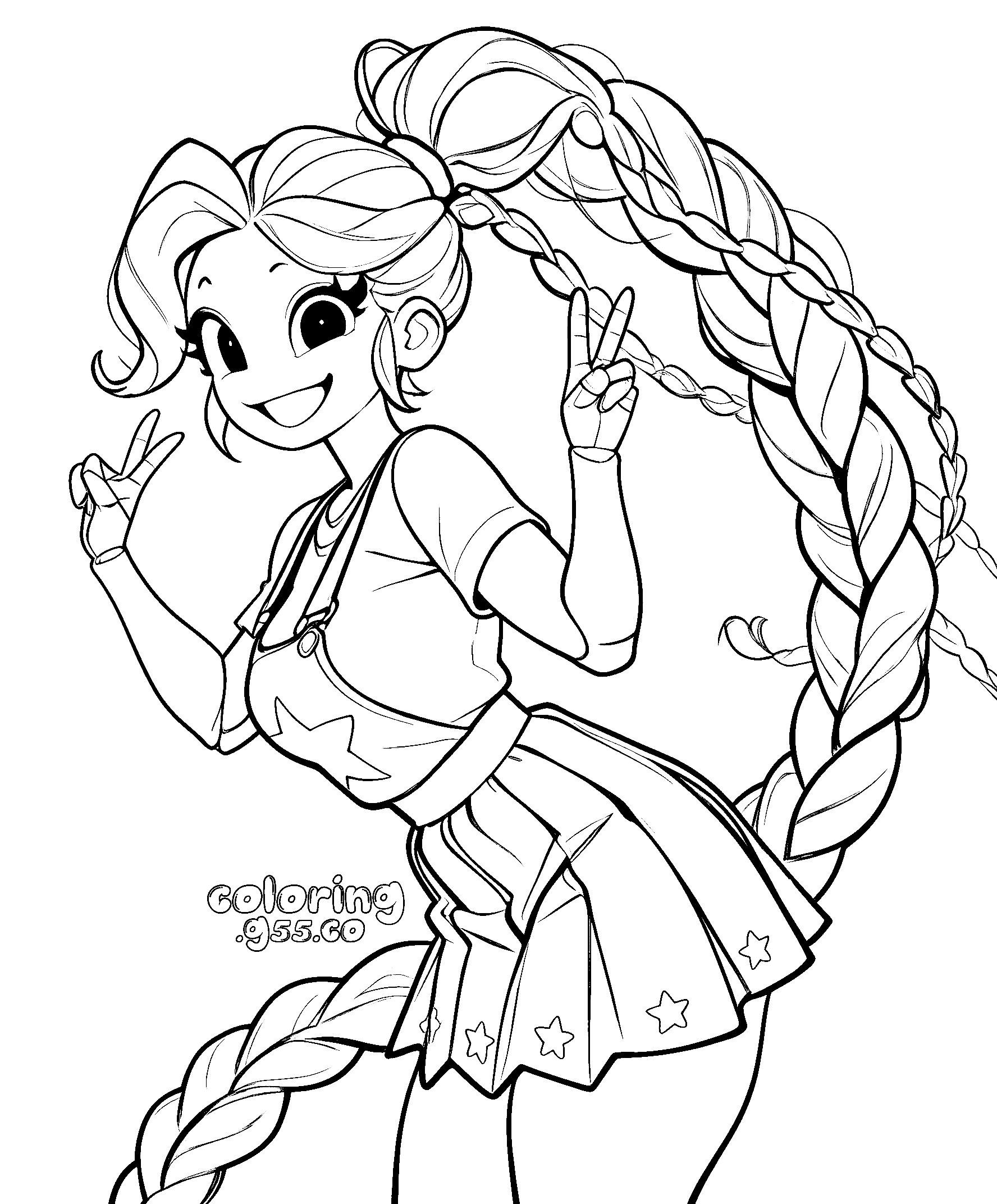 double peace sign star skirt high ponytail braid lily lovebraids poppy playtime line art