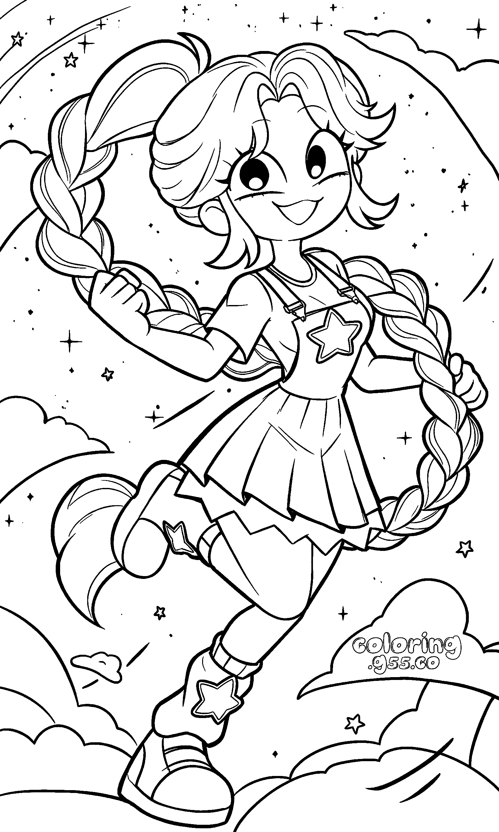dreamy night sky floating cloud jump dual braids lily lovebraids poppy playtime line art