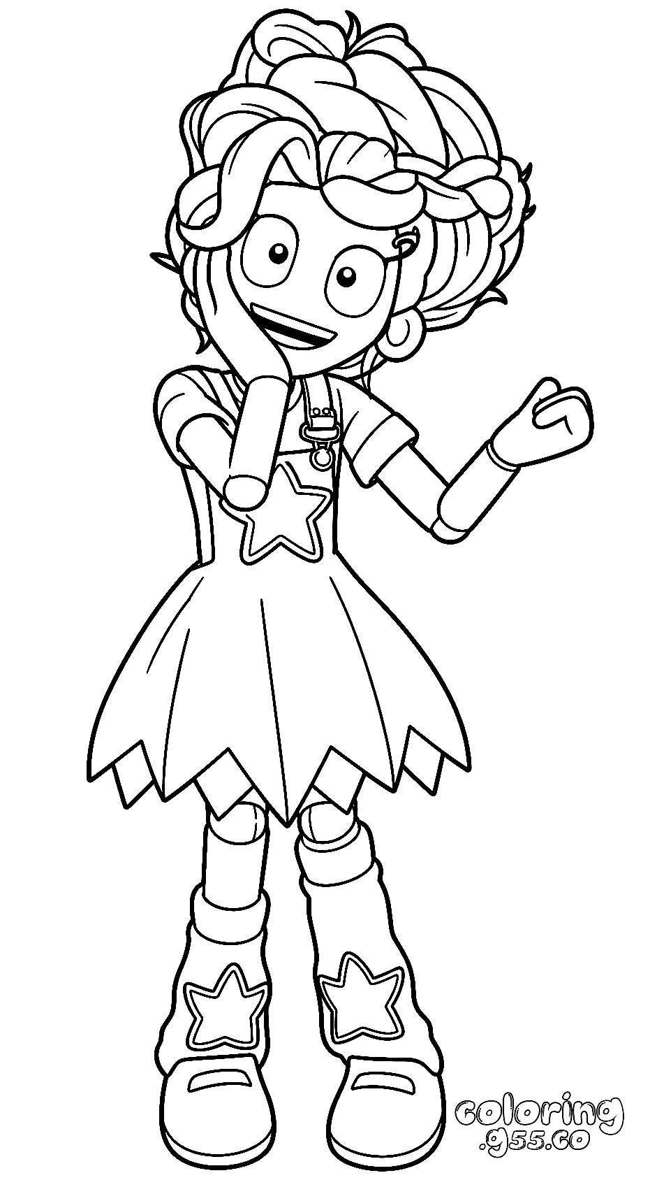 excited surprised expression full body star dress curly updo hair lily lovebraids poppy playtime line art